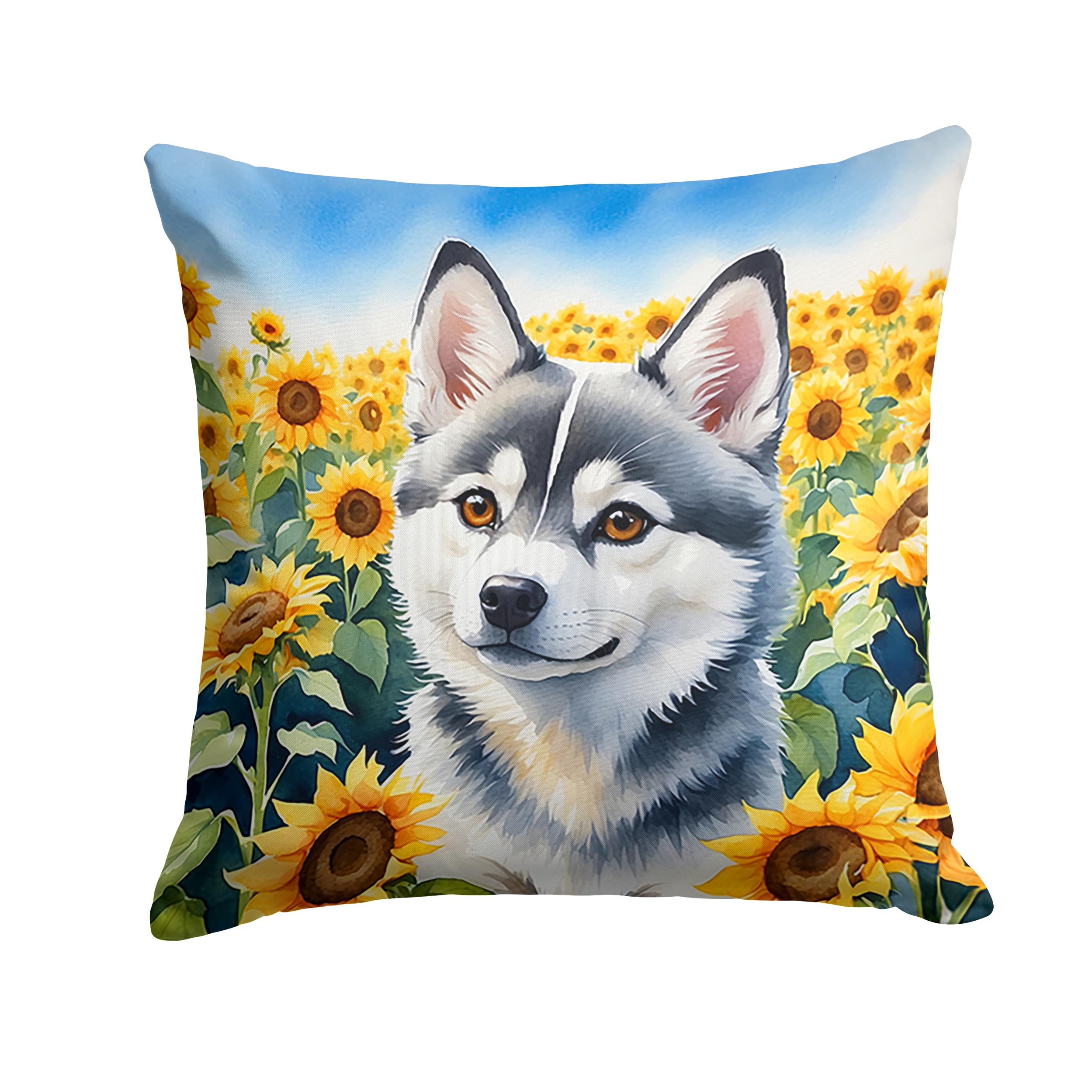 Alaskan Klee Kai In Sunflowers Throw Pillow