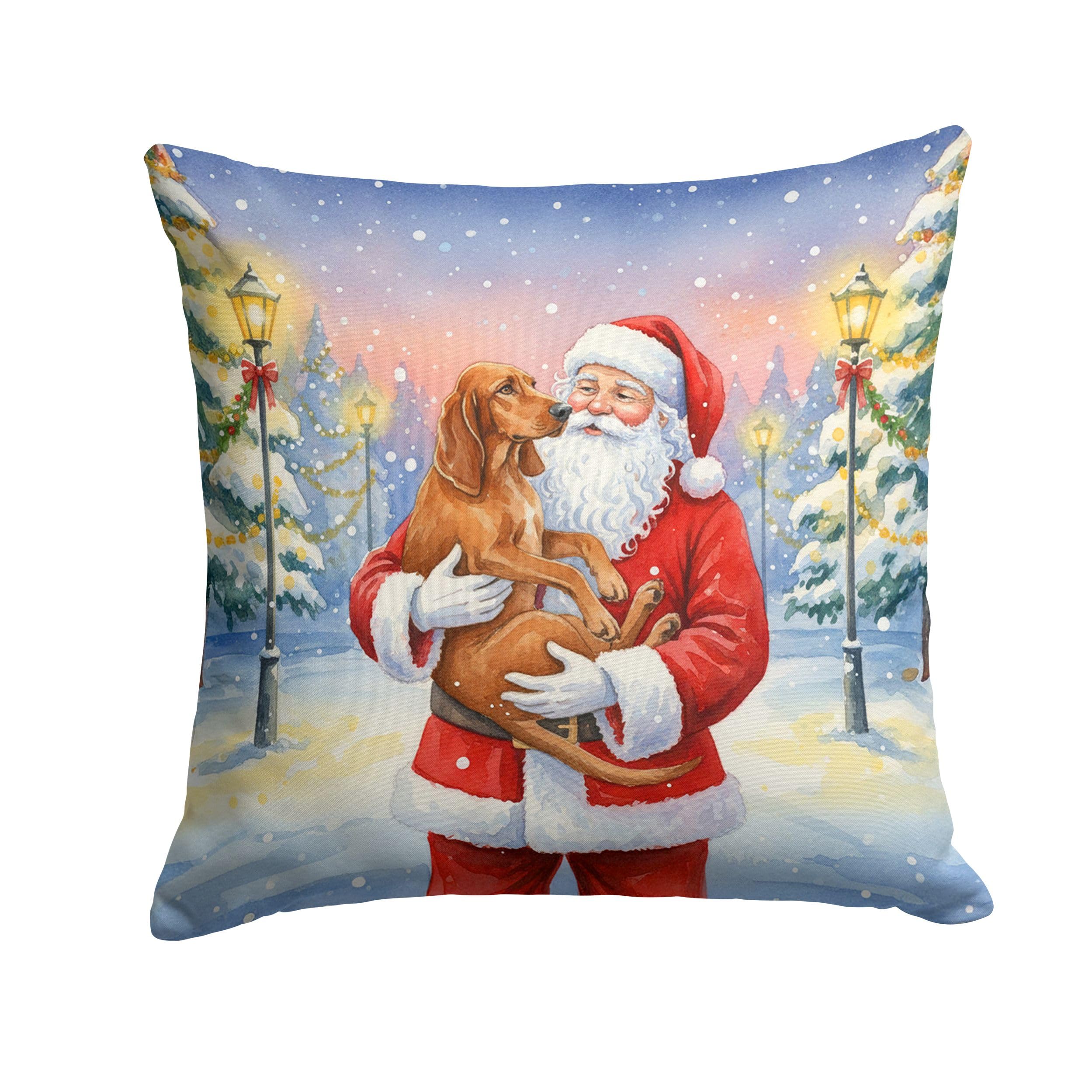 Carolines Treasures Redbone Coonhound with Santa Claus Throw Pillow Decorative Indoor Outdoor Accent Cushion for Couch, Bed or Patio, 18Hx18W