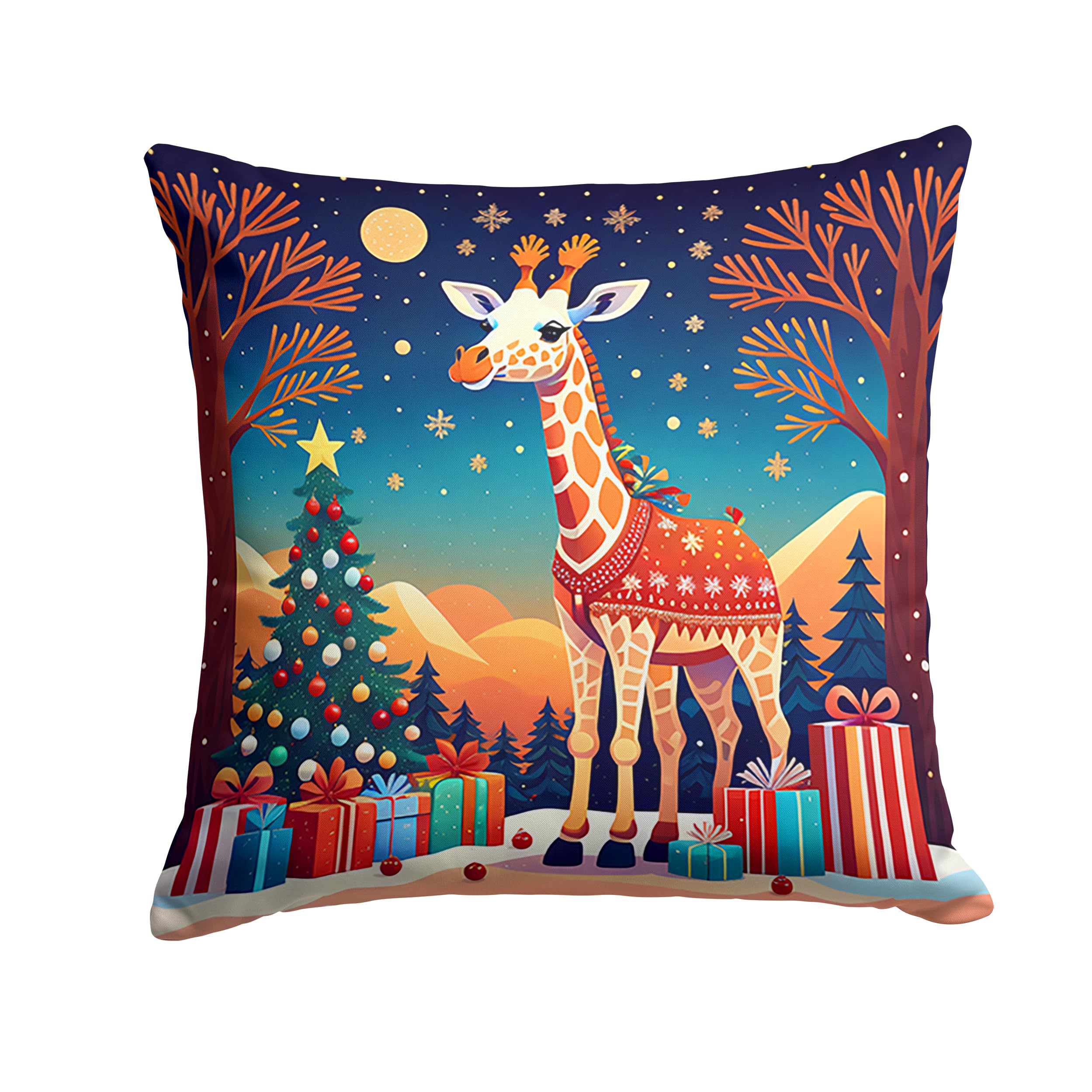 Carolines Treasures DAC1181PW1818 Giraffe Christmas Fabric Decorative Pillow Machine Washable, Indoor Outdoor Decorative Pillow for Couch, Bed or Patio, 18Hx18W