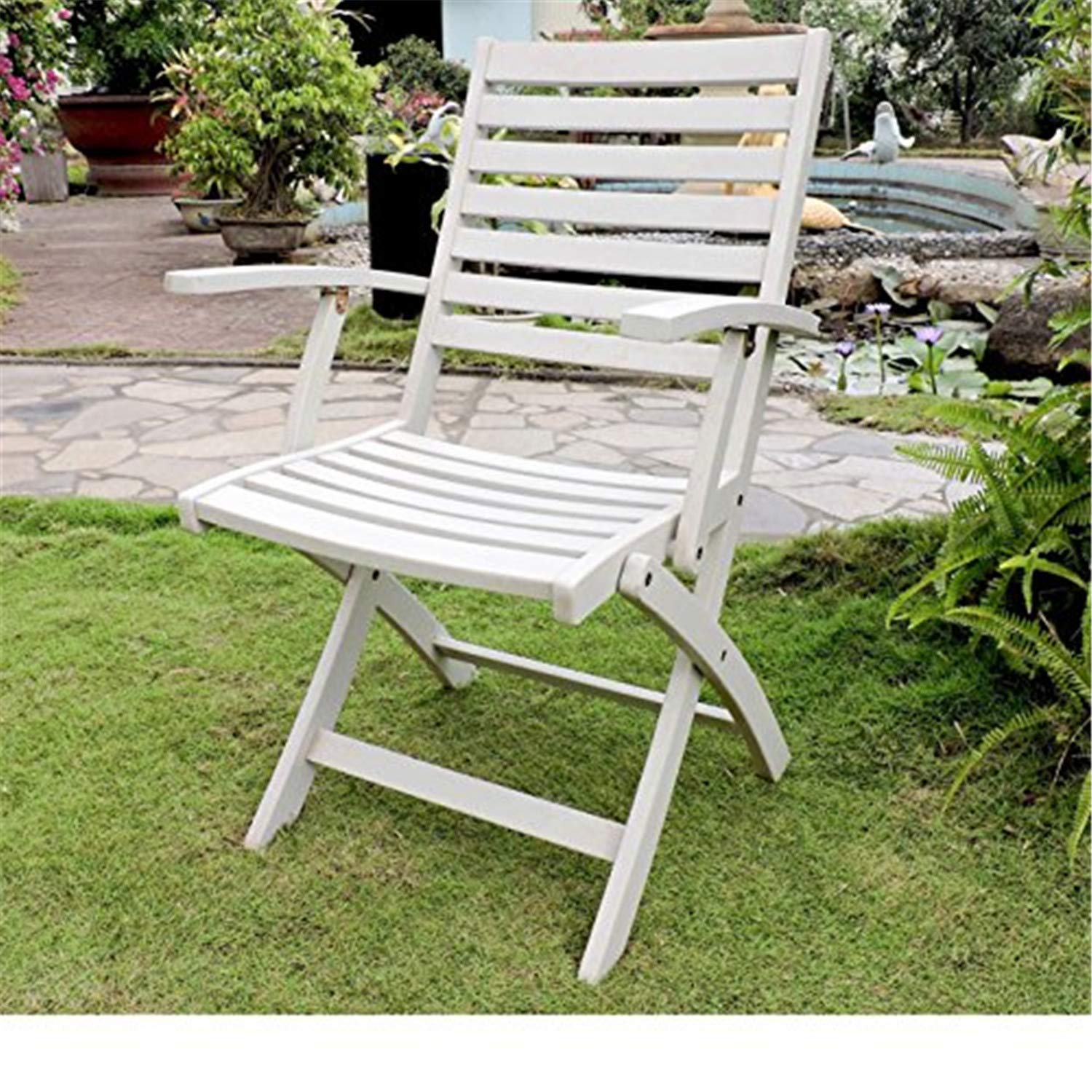 Royal Fiji Acacia Wood Folding Ladder Back Armchair (Set of 2) - Antique White