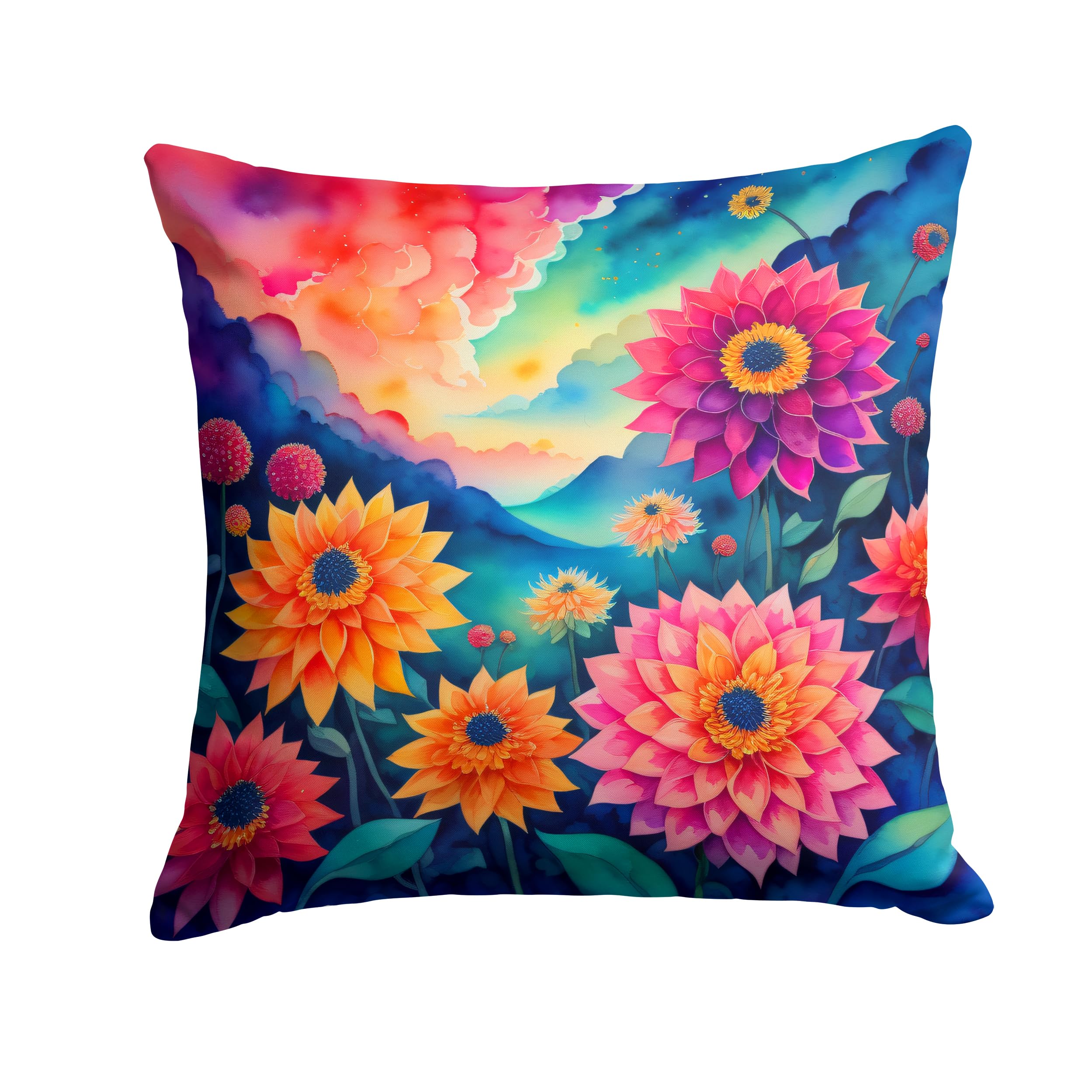 Colorful Dahlias Throw Pillow