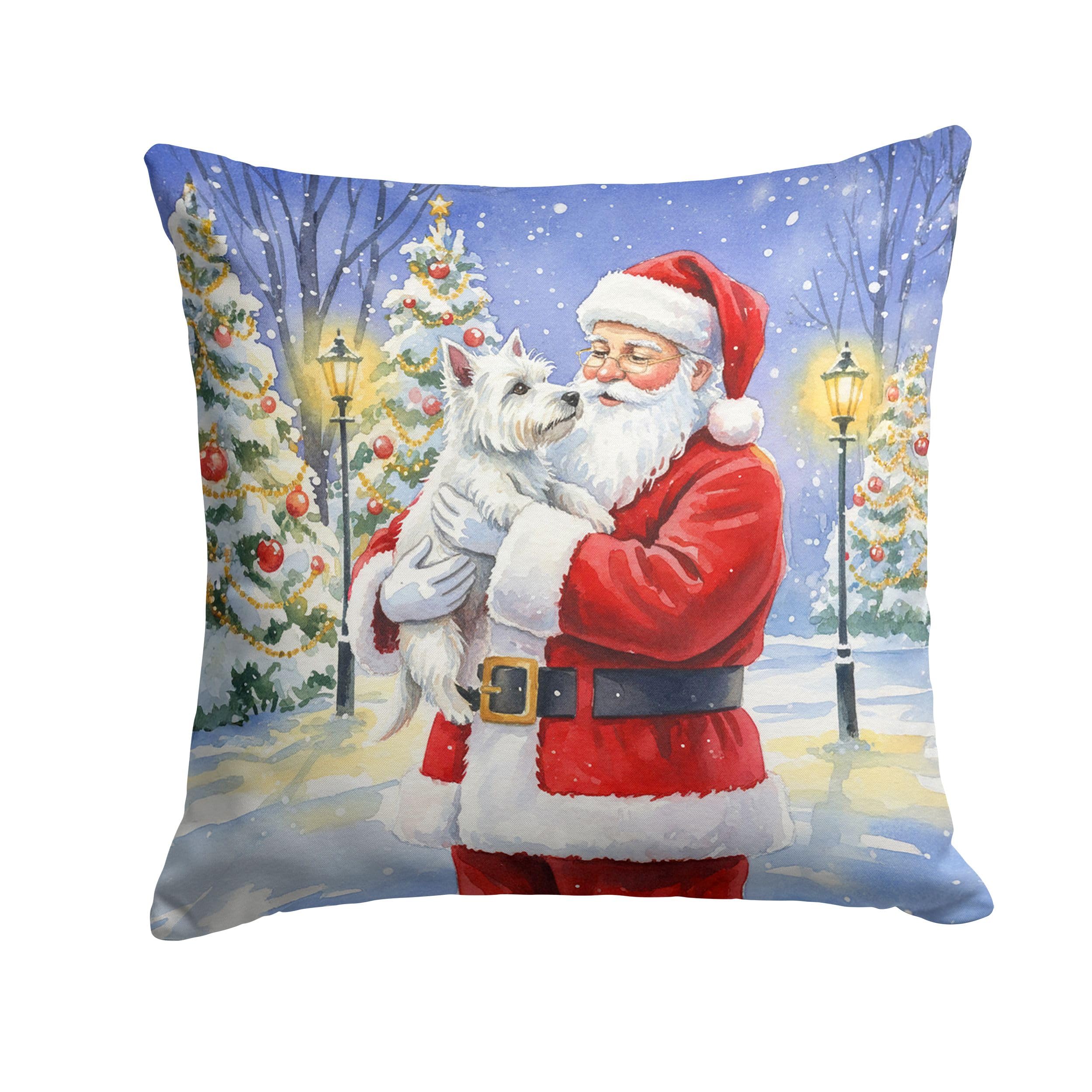 Carolines Treasures Westie with Santa Claus Throw Pillow Decorative Indoor Outdoor Accent Cushion for Couch, Bed or Patio, 18Hx18W
