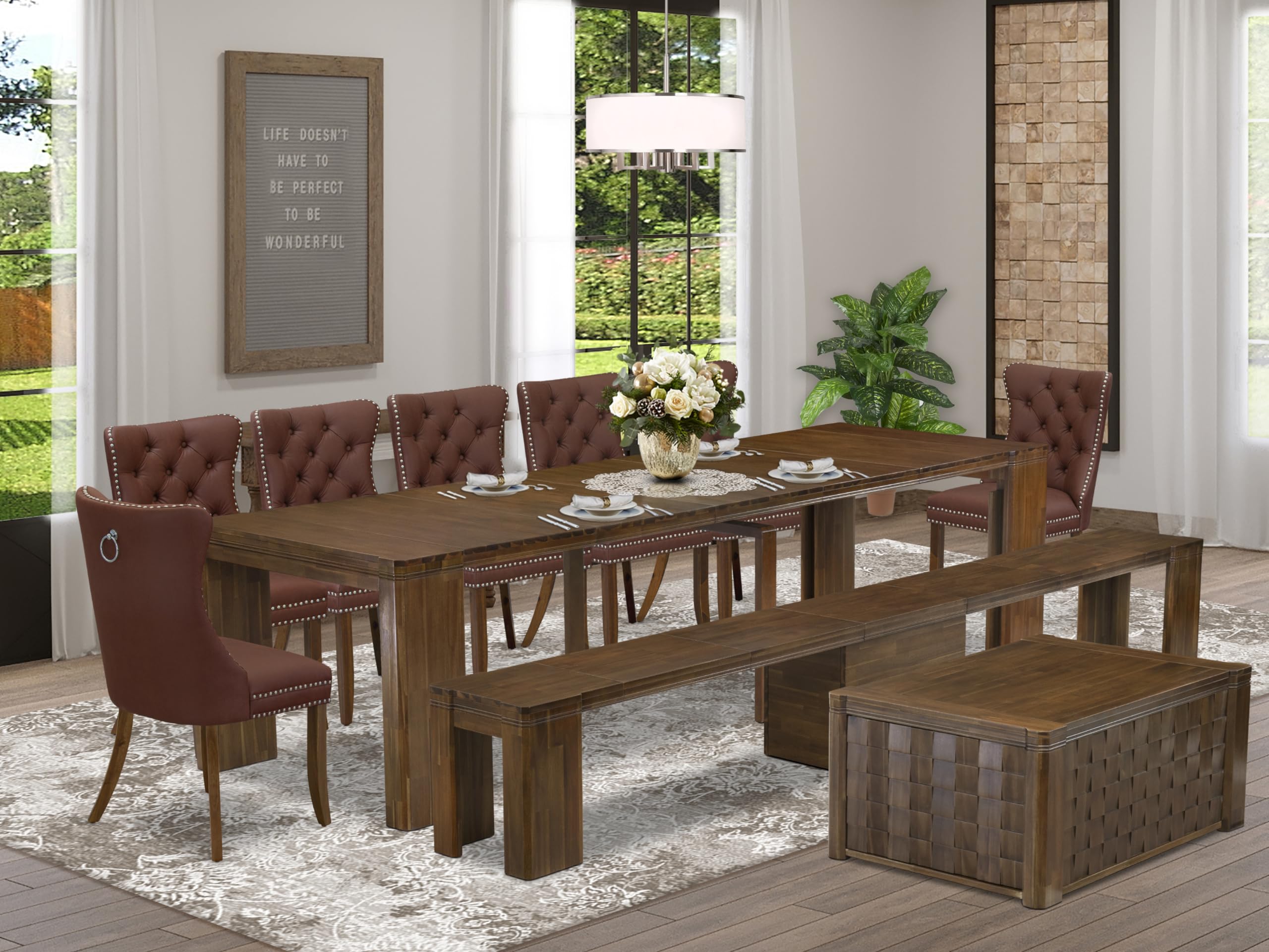 10 Pieces Extendable Dining Set Includes a Rectangle Kitchen Table