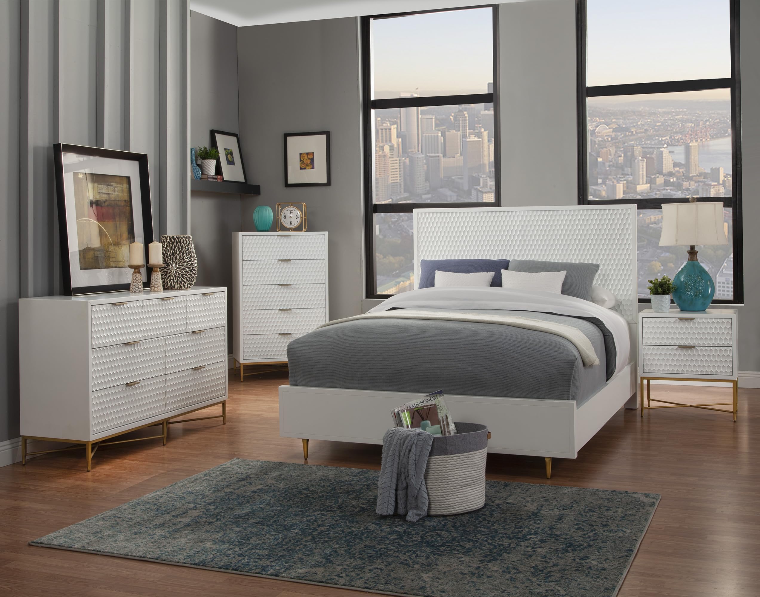 White Pearl Standard King Panel Bed
