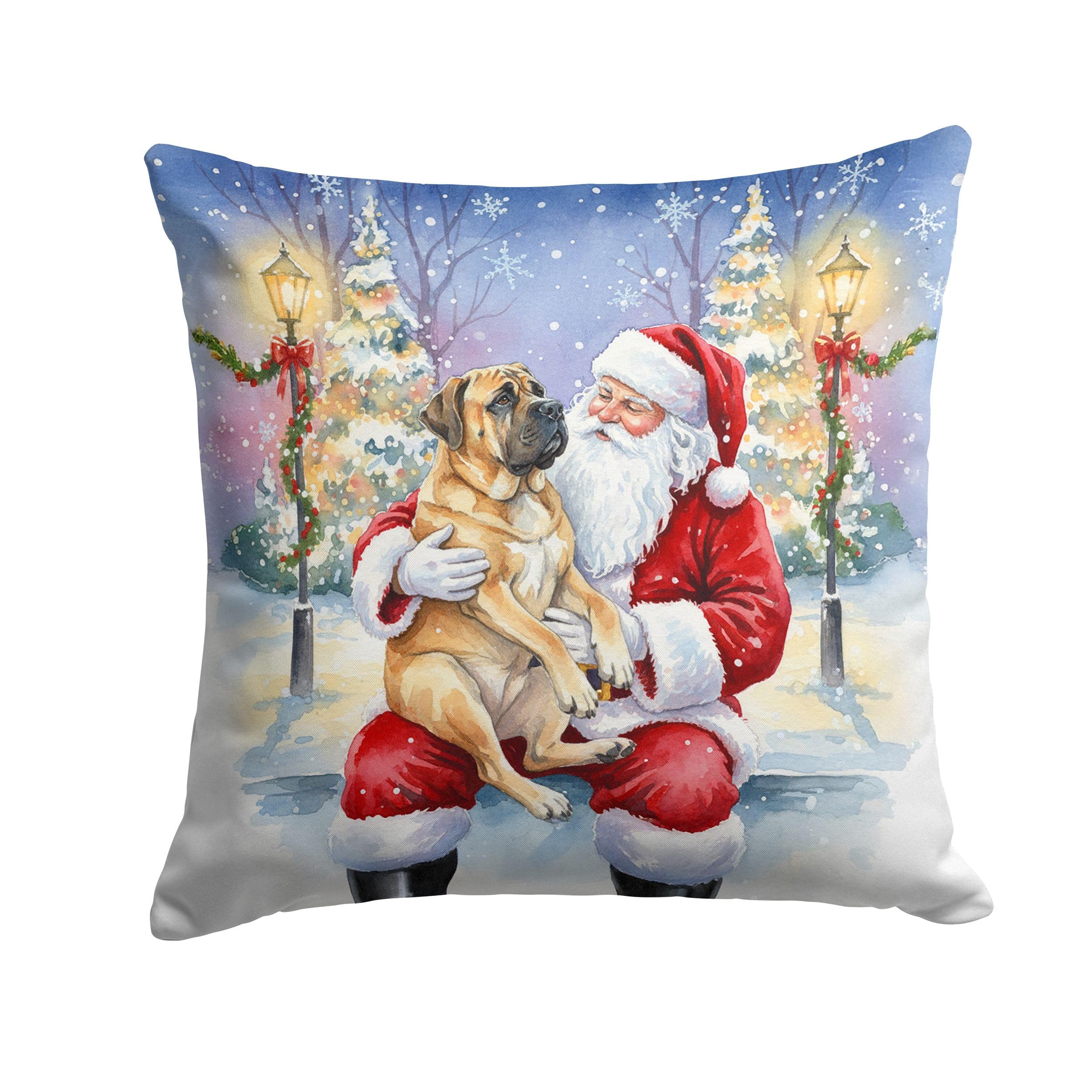 Carolines Treasures Mastiff with Santa Claus Throw Pillow Decorative Indoor Outdoor Accent Cushion for Couch, Bed or Patio, 14Hx14W