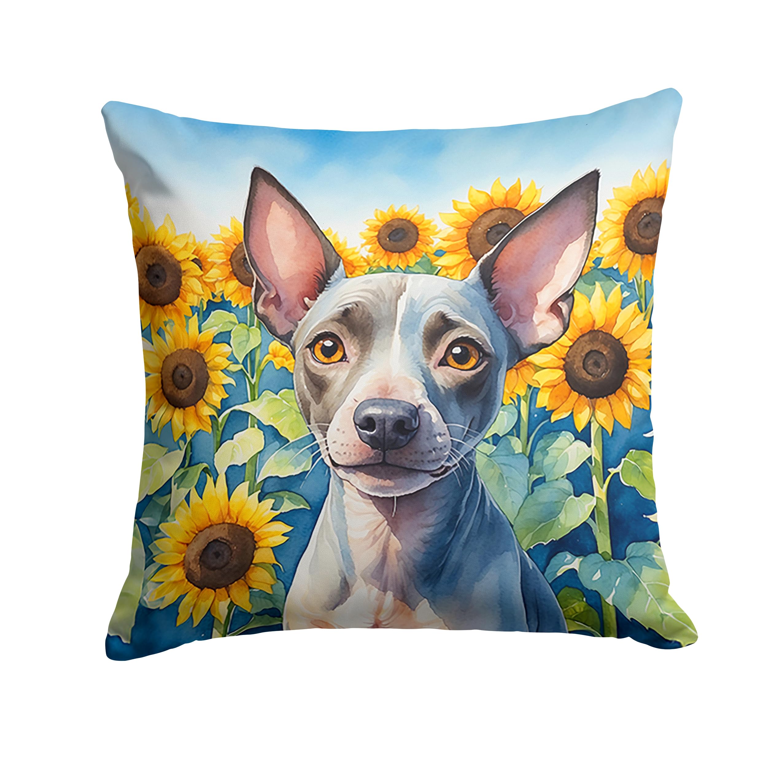 American Hairless Terrier In Sunflowers Throw Pillow