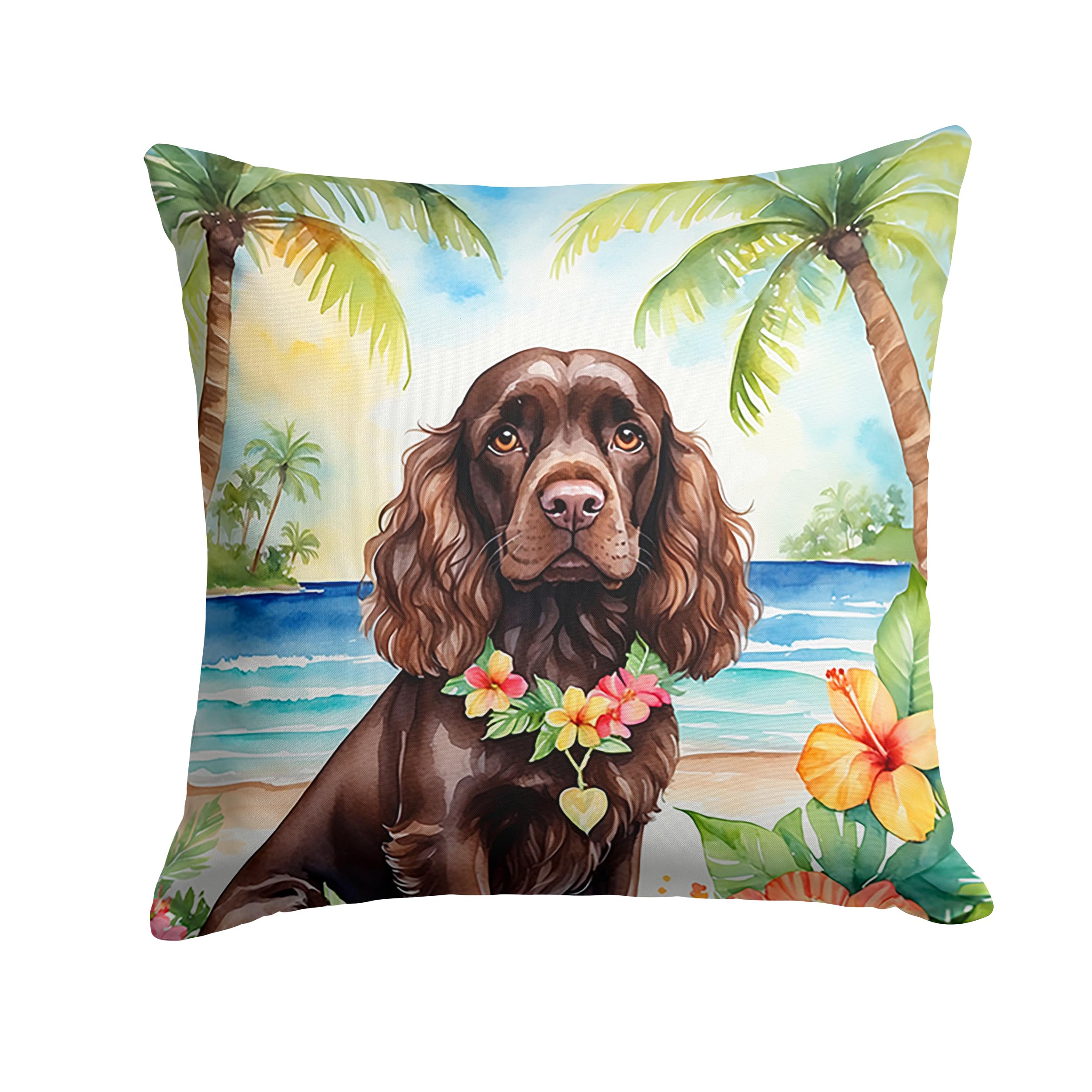 Carolines Treasures Luau Party Decorative Throw Pillow, 18Hx18W, Cocker Spaniel 6410