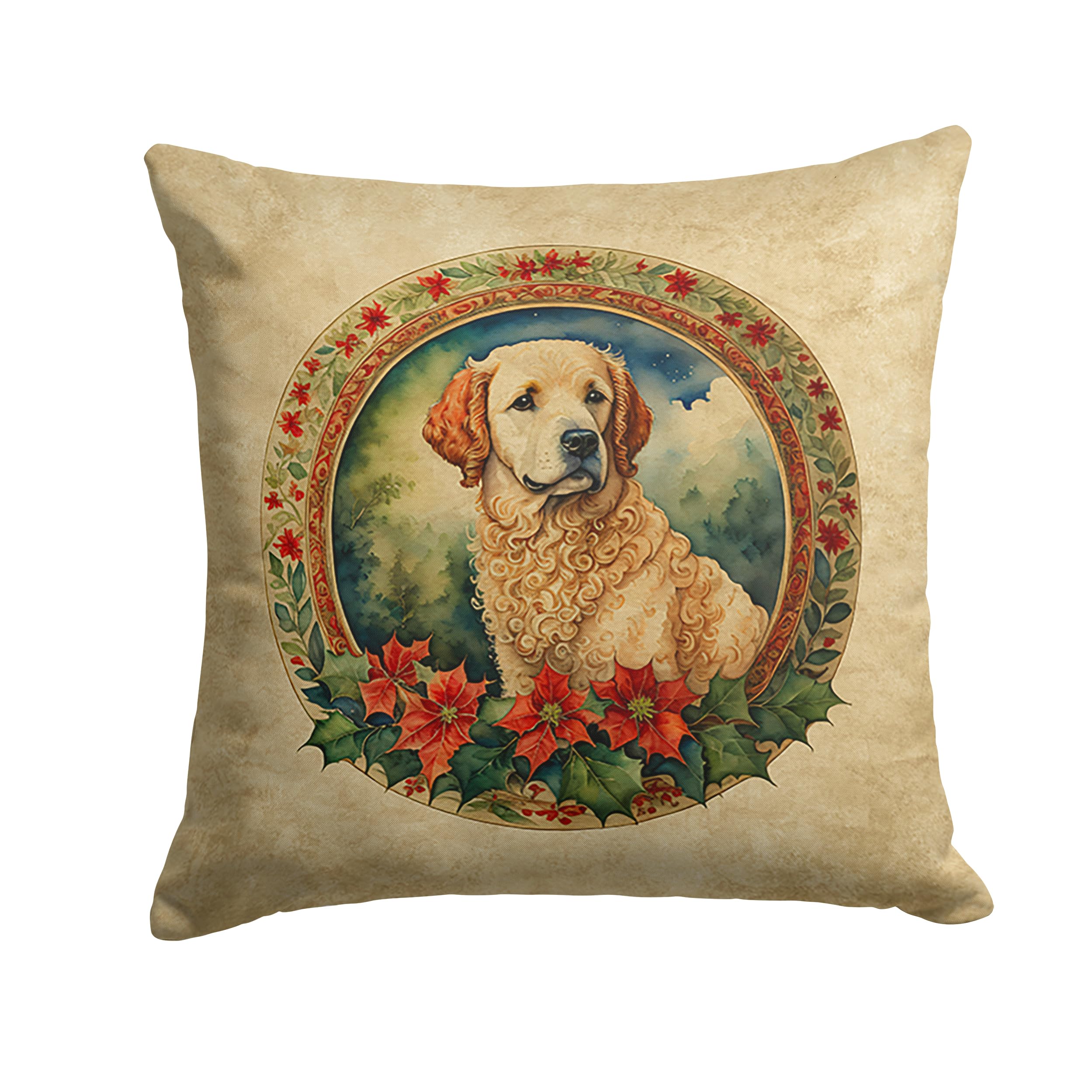 Kuvasz Christmas Flowers Throw Pillow