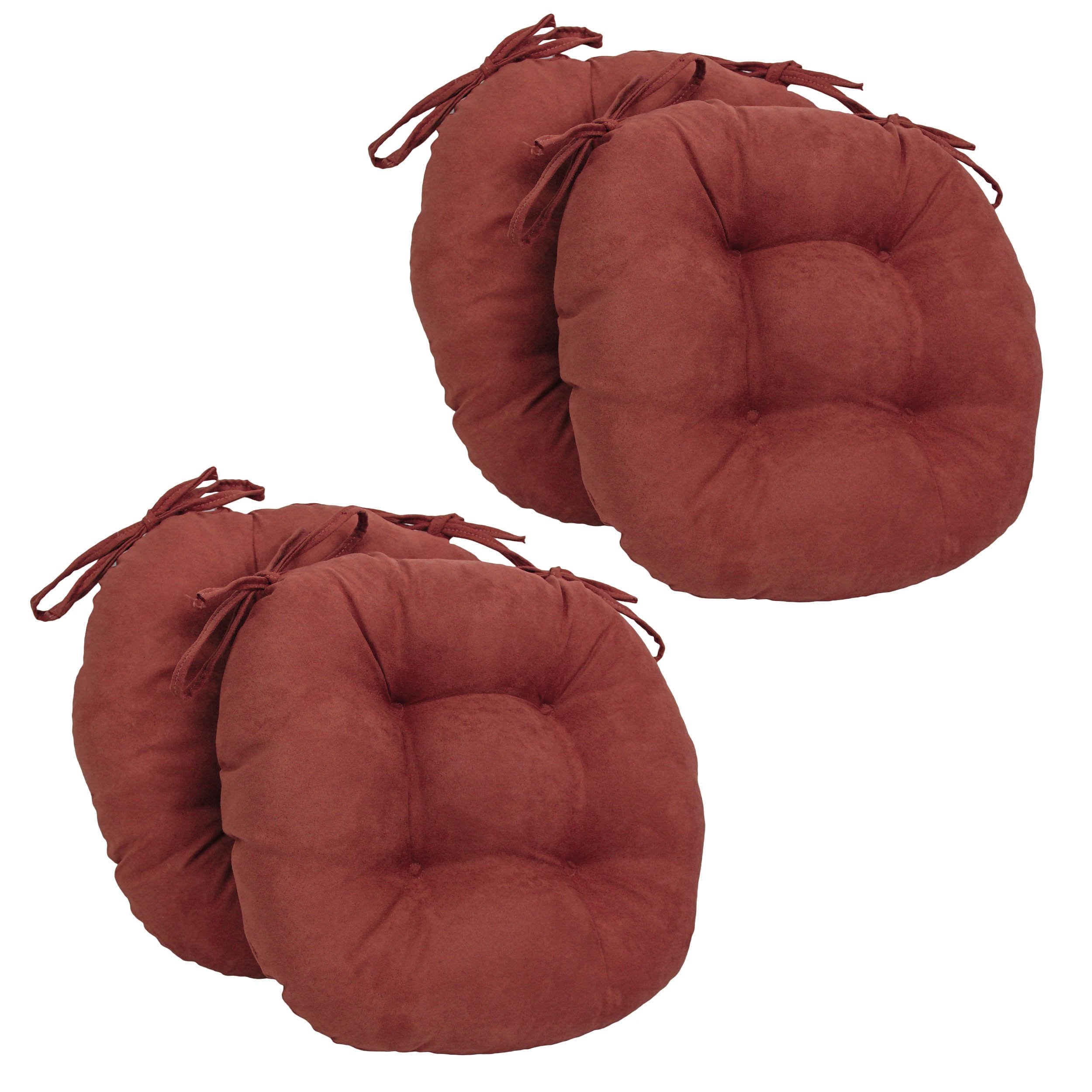 16-inch Solid Micro Suede Round Tufted Chair Cushions (Set of 4) - Red Wine