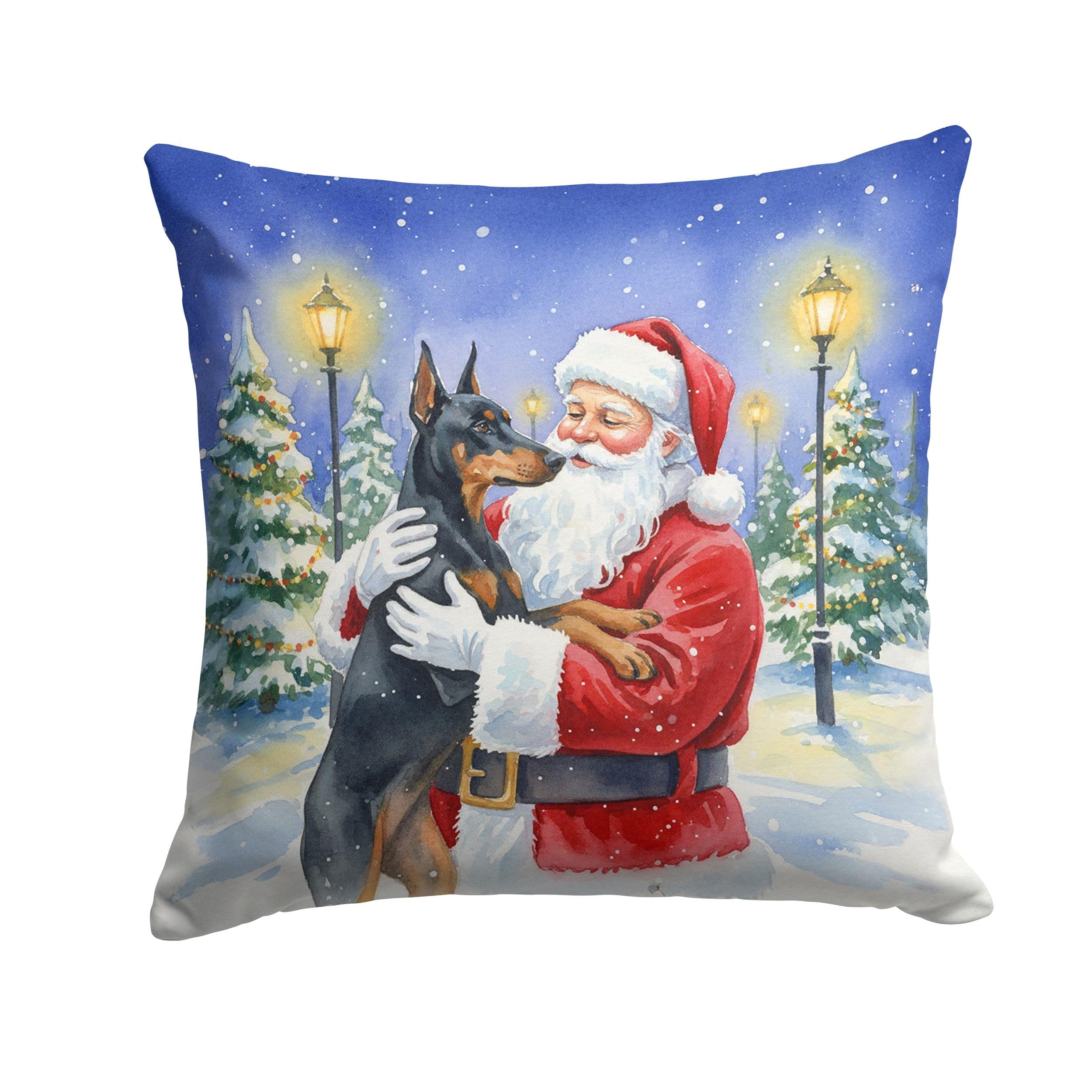 Carolines Treasures Doberman Pinscher with Santa Claus Throw Pillow Decorative Indoor Outdoor Accent Cushion for Couch, Bed or Patio, 18Hx18W
