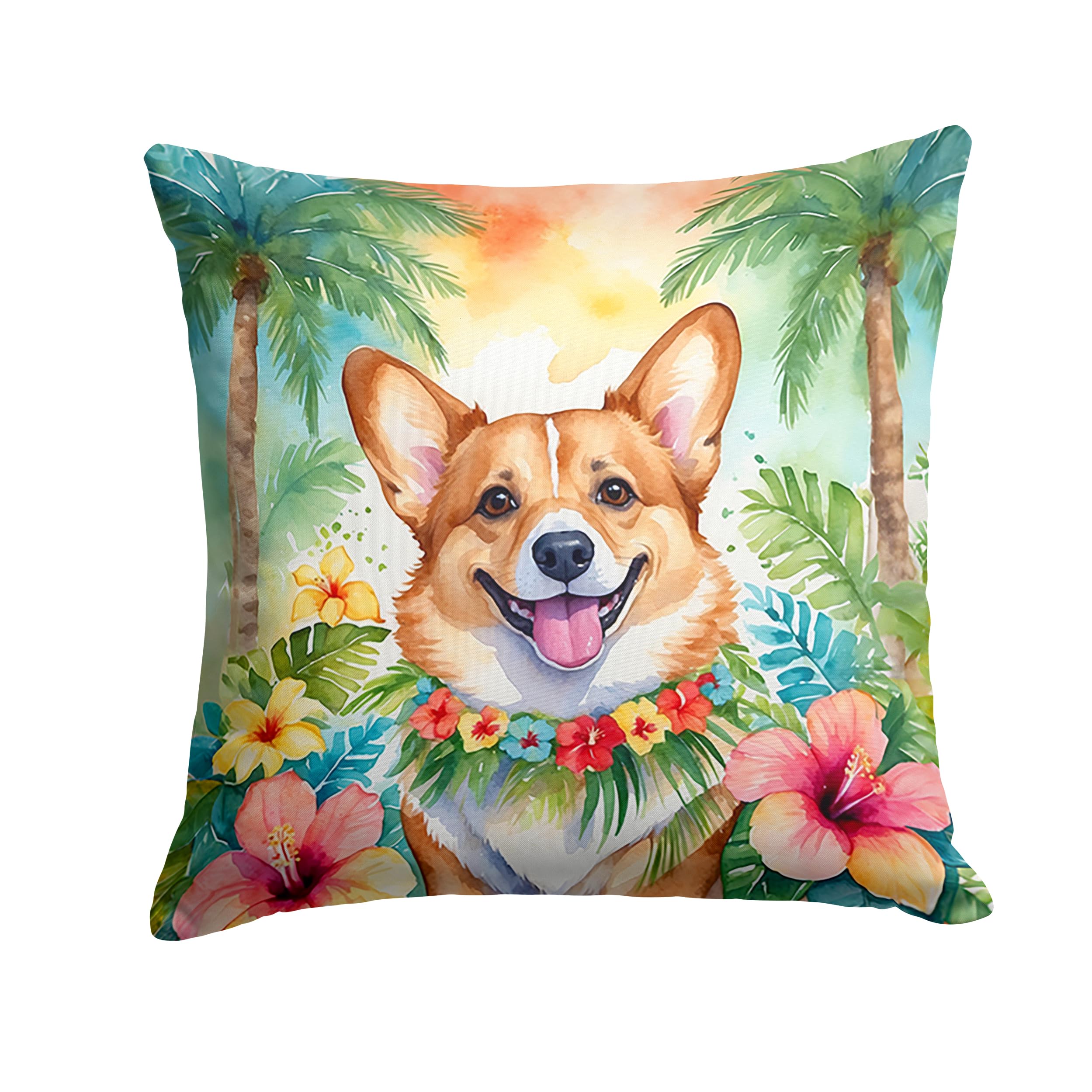 Corgi Luau Throw Pillow