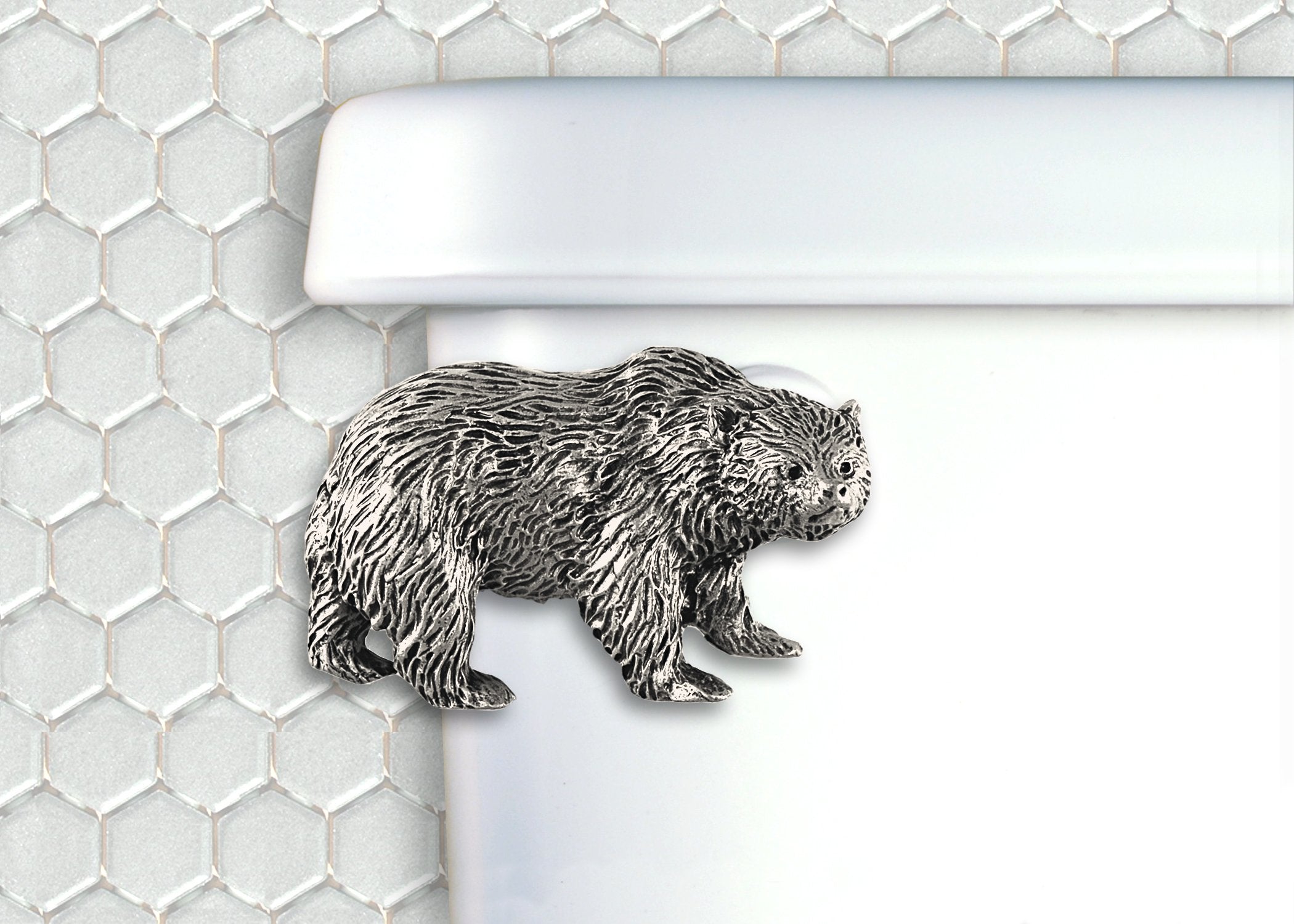 Bear Toilet Flush Handle- Front Mount in Satin Pewter
