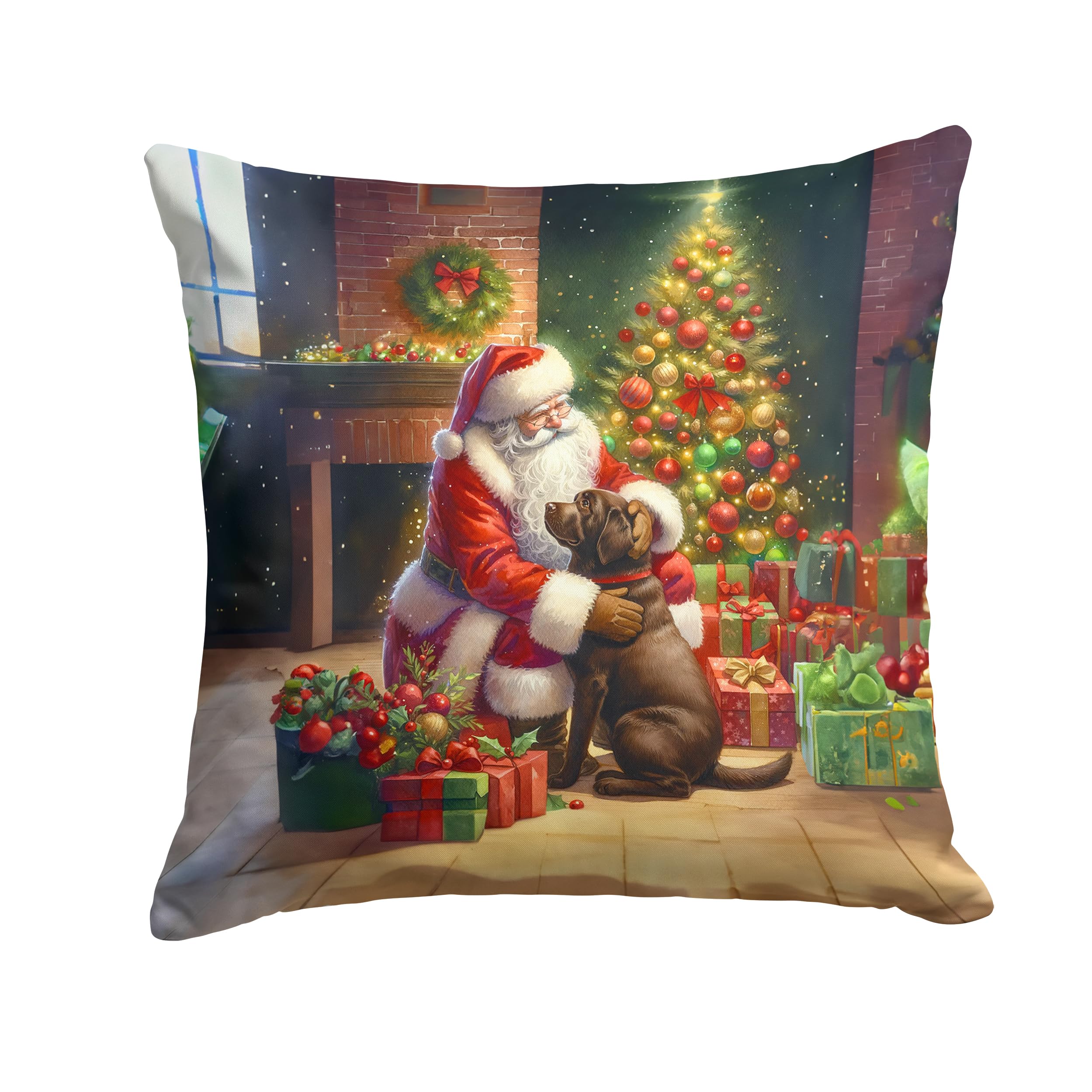Carolines Treasures Labrador Retriever and Santa Claus Throw Pillow Machine Washable, Indoor Outdoor Decorative Pillow for Couch, Bed or Patio, 14Hx14W