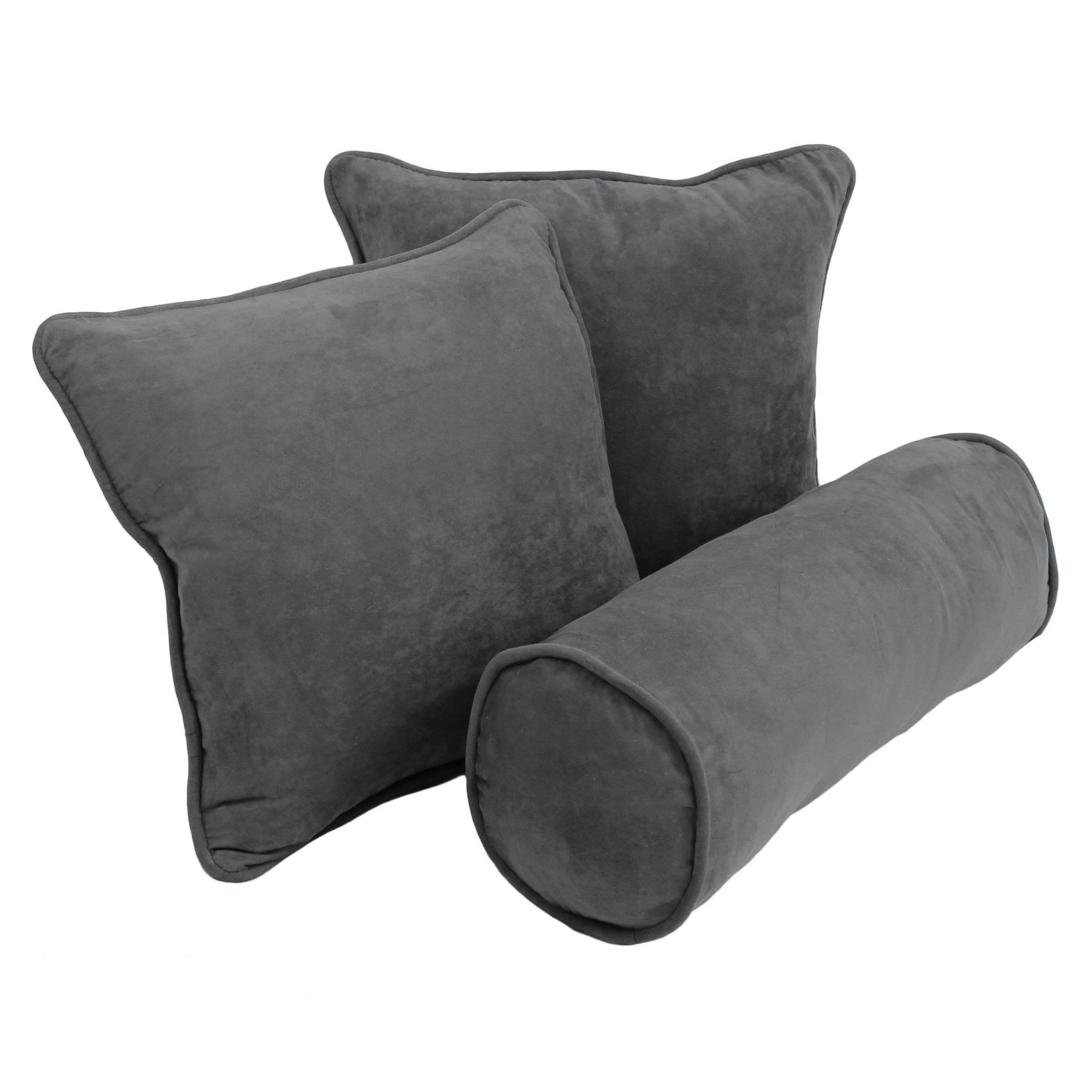 Double-corded Solid Microsuede Throw Pillows with Inserts (Set of 3) - Steel Grey
