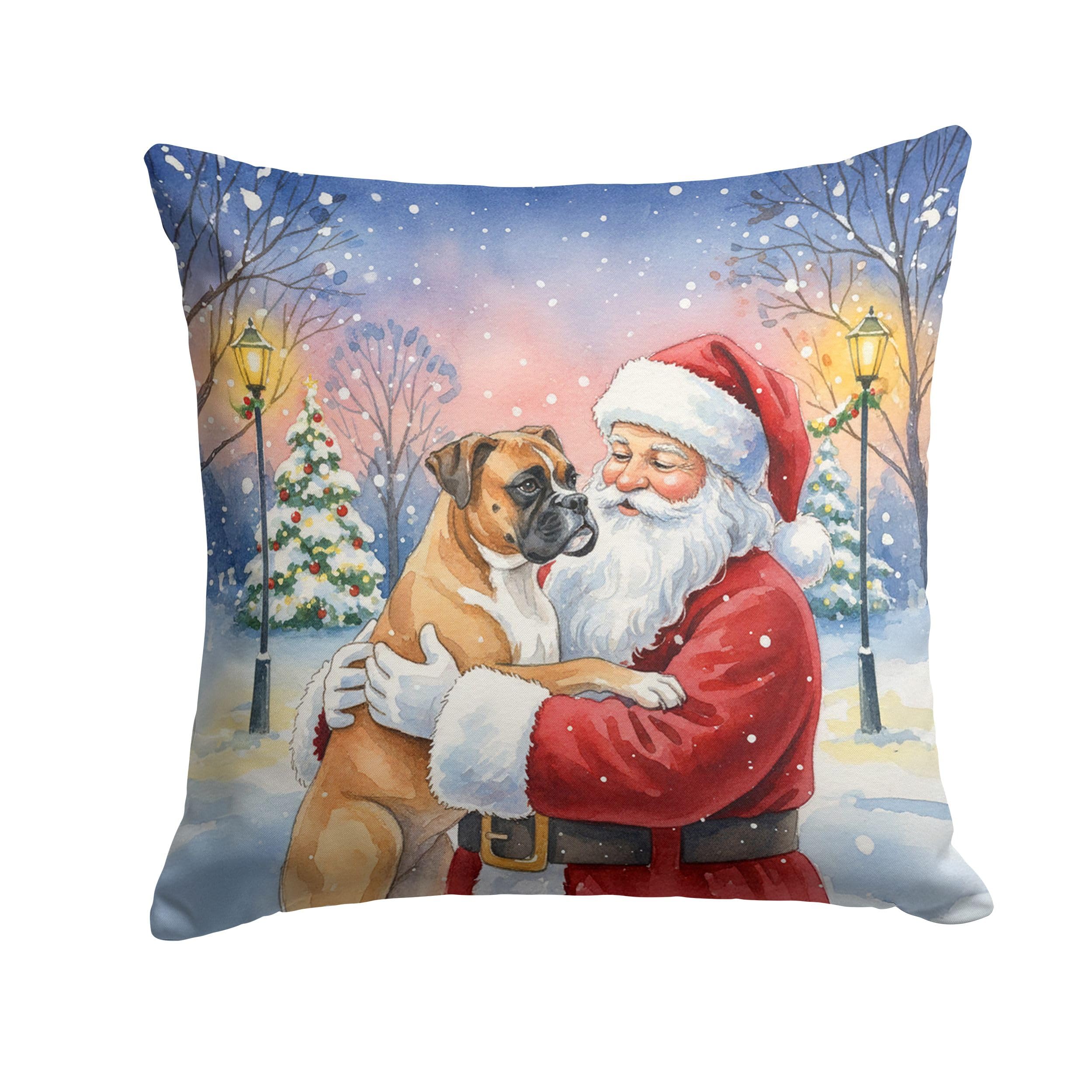 Carolines Treasures Boxer with Santa Claus Throw Pillow Decorative Indoor Outdoor Accent Cushion for Couch, Bed or Patio, 14Hx14W