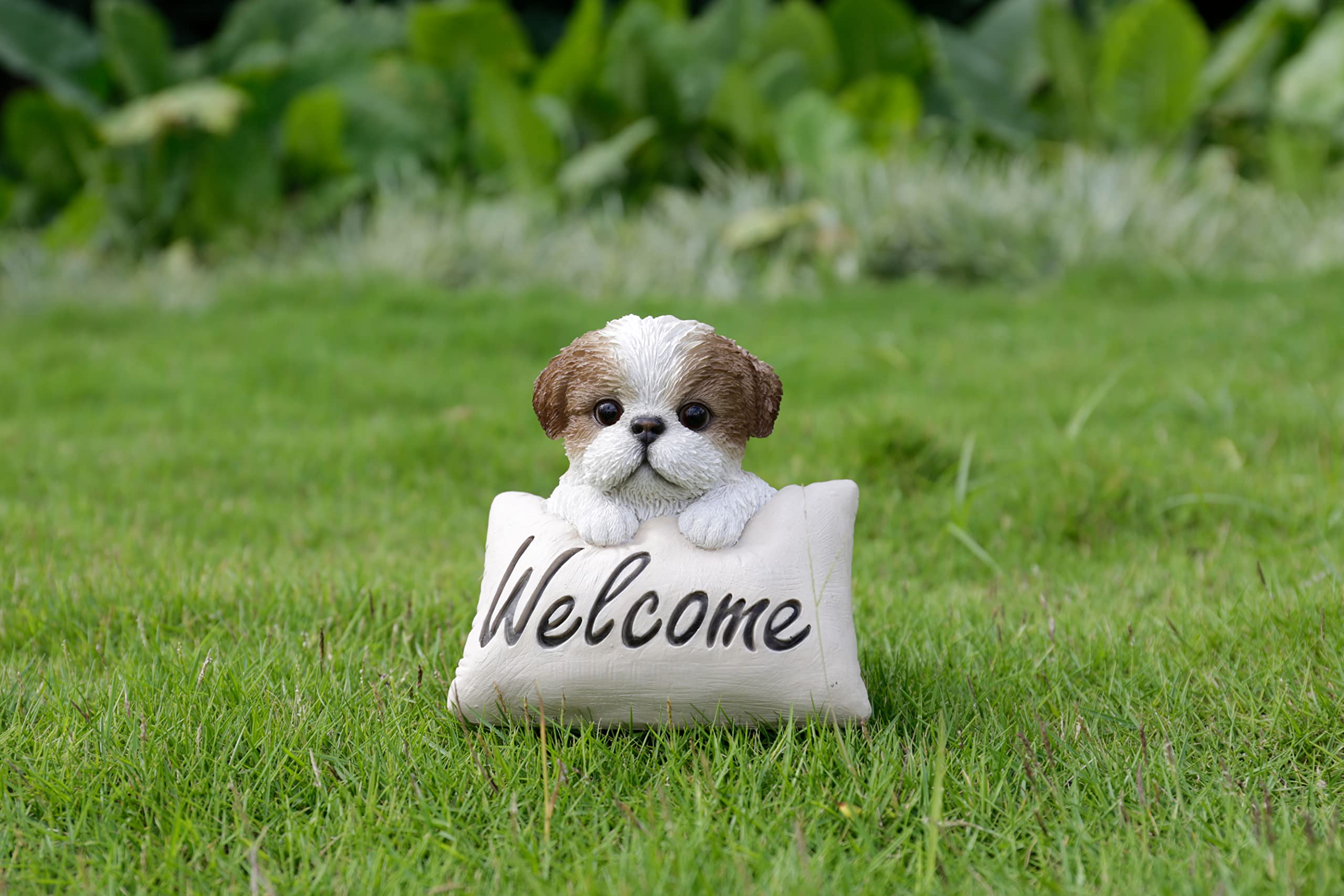 Hi-Line Gift Ltd 87677-B Brown & White Shih Tzu W/Welcome Sign