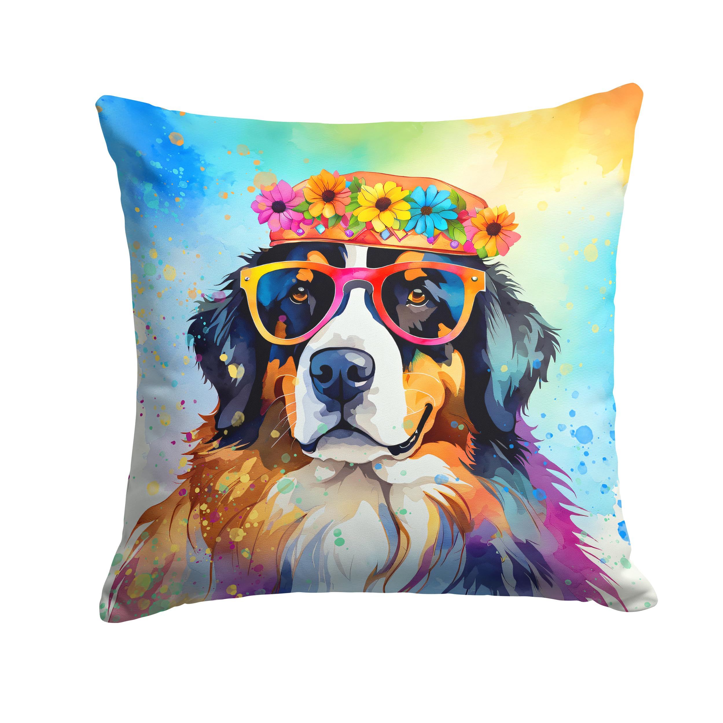 Bernese Mountain Dog Hippie Dawg Throw Pillow