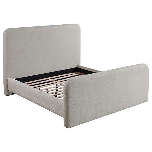 Jene King Size Bed, Upholstered Panel Headboard, Rounded Corners, Gray