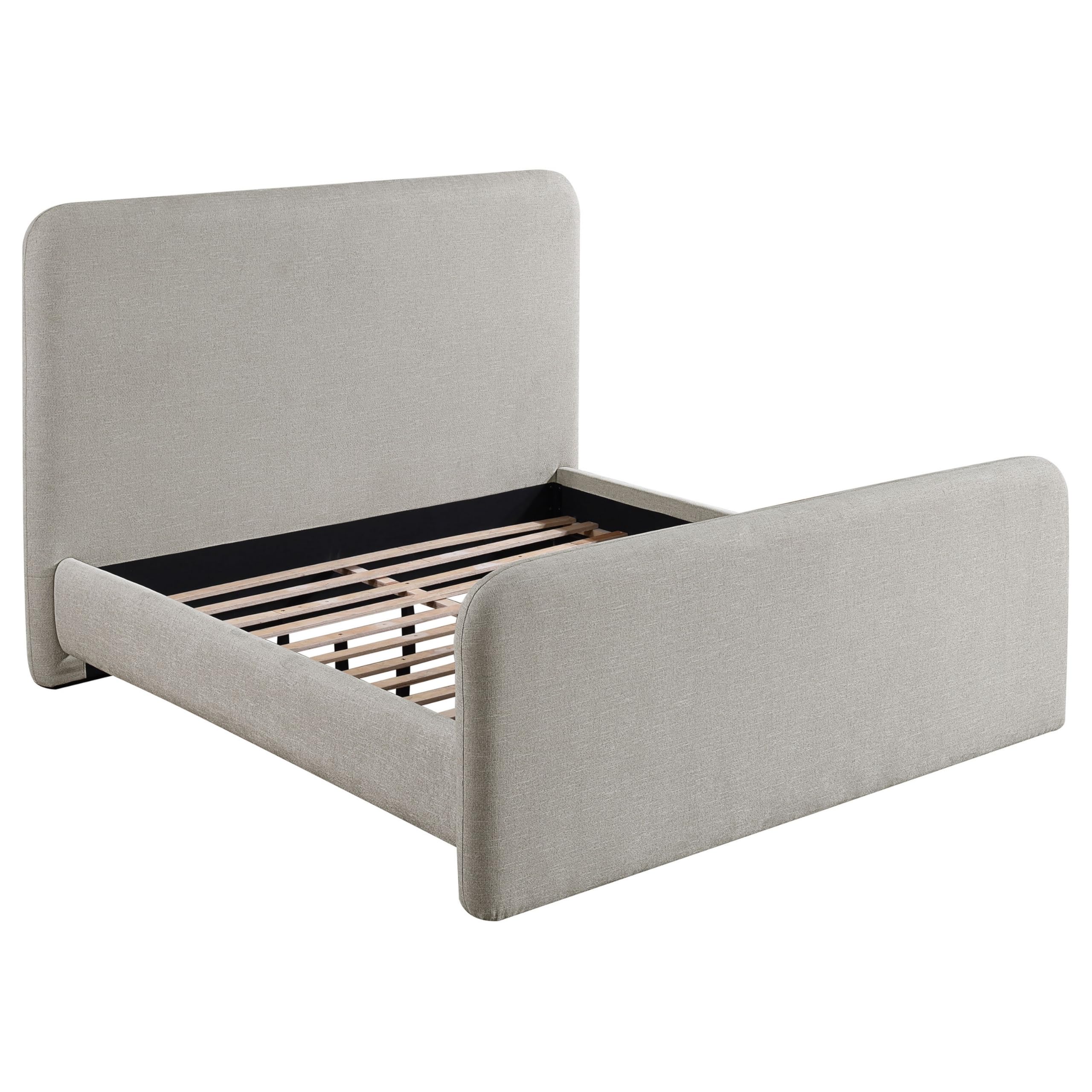 Jene Queen Size Bed, Upholstered Panel Headboard, Rounded Corners, Gray