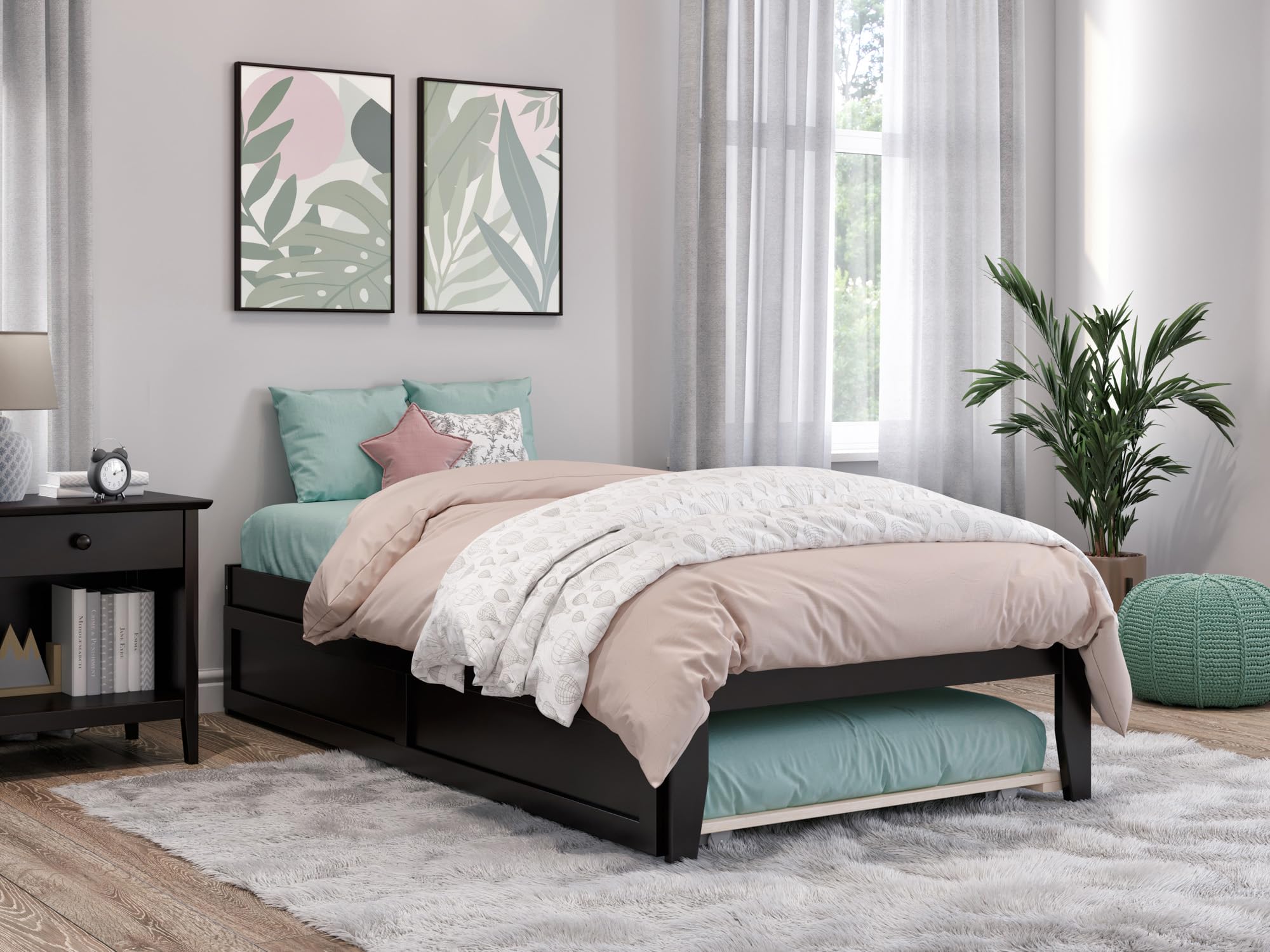 AFI Colorado Twin Size Platform Bed with Twin Trundle and Charging Station in Espresso