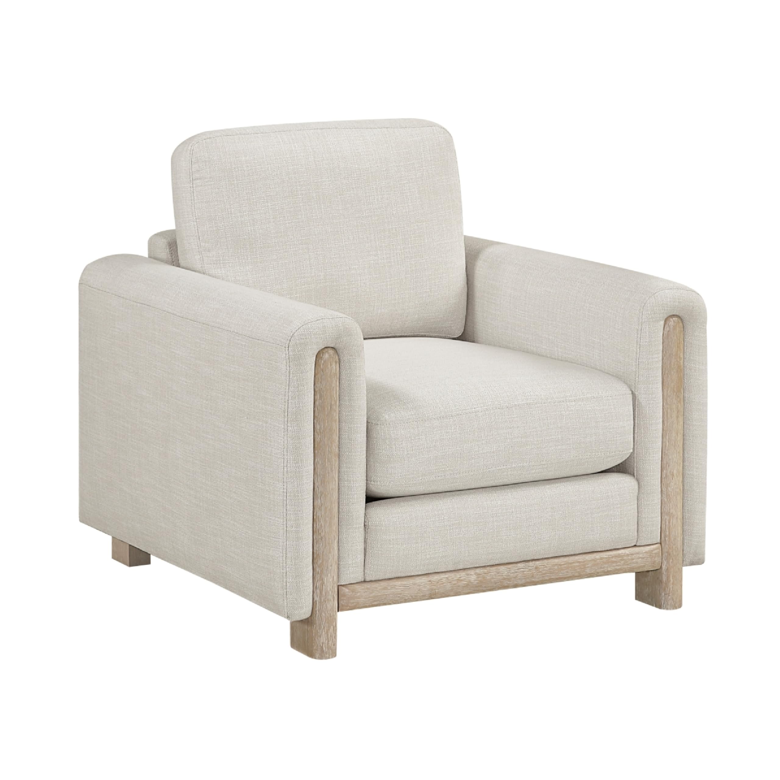 Lny Sofa Armchair, Beige Polyester Natural Brown Frame and Legs