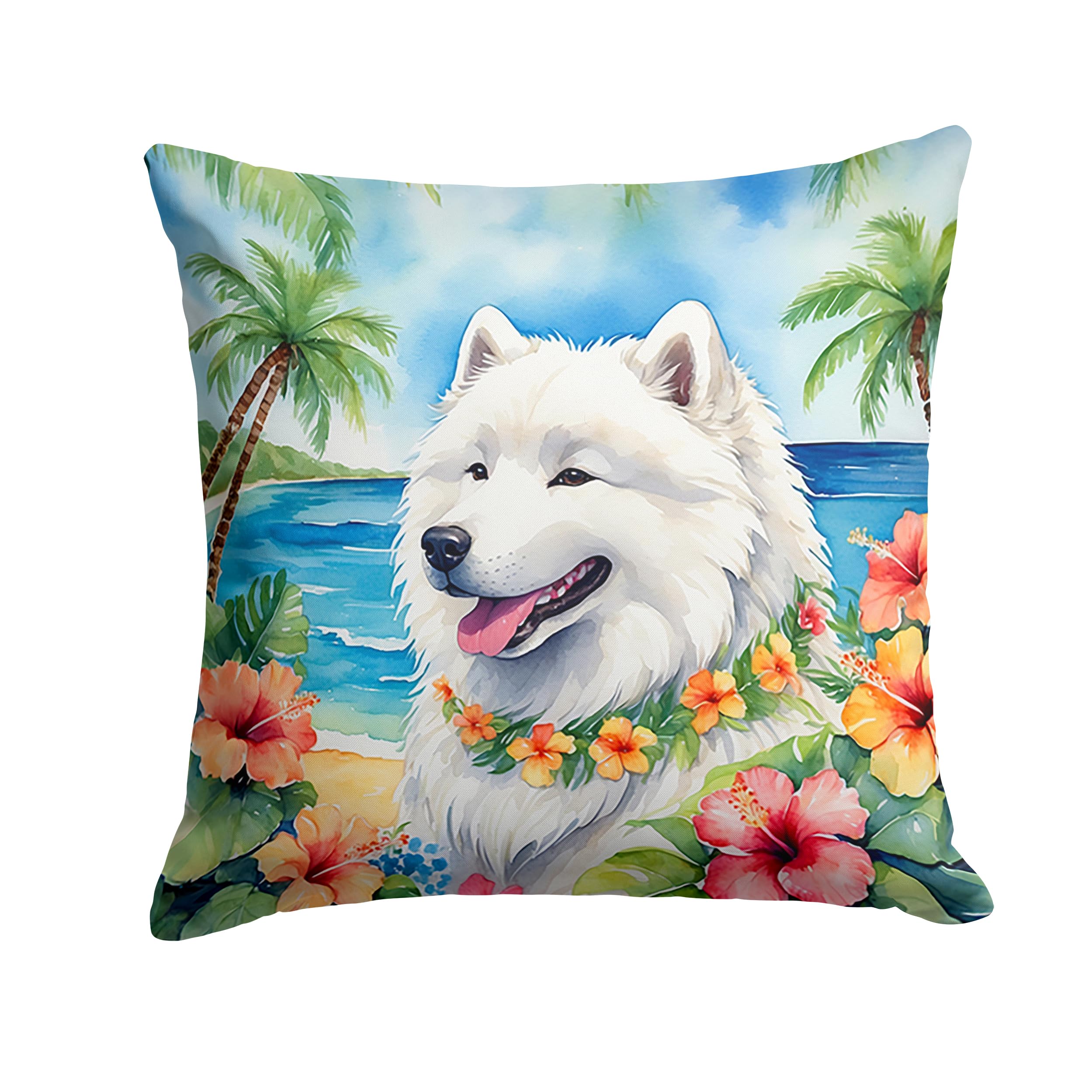 Carolines Treasures Luau Party Decorative Throw Pillow, 18Hx18W, Samoyed 6512