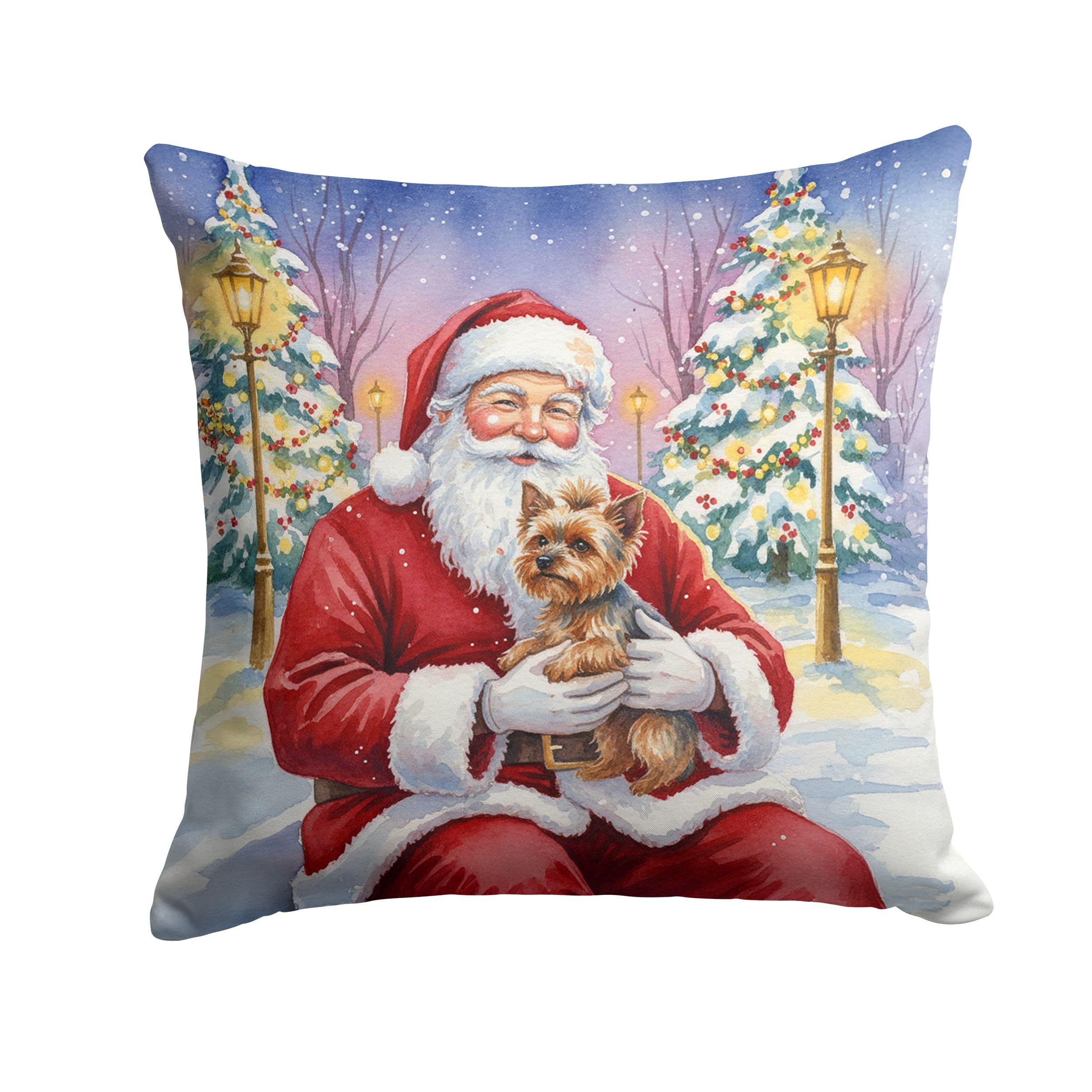 Carolines Treasures Yorkshire Terrier with Santa Claus Throw Pillow Decorative Indoor Outdoor Accent Cushion for Couch, Bed or Patio, 14Hx14W