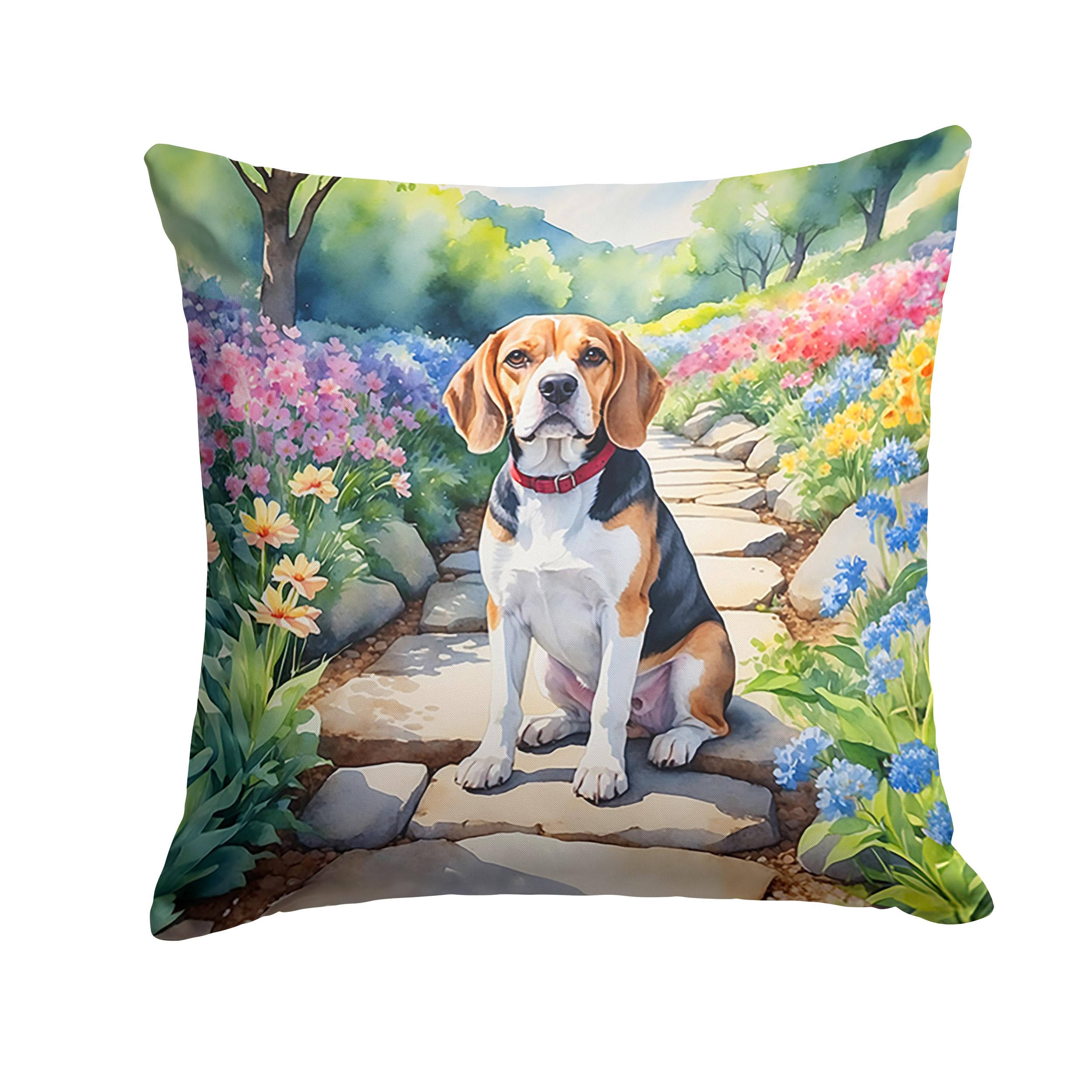 Beagle Spring Garden Throw Pillow