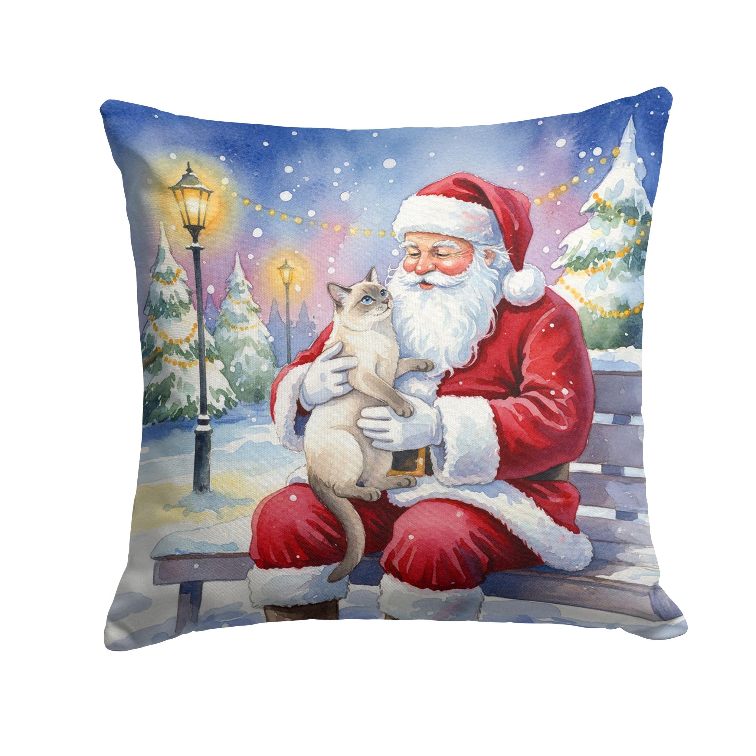Carolines Treasures Lilac Point Cat with Santa Claus Throw Pillow Decorative Indoor Outdoor Accent Cushion for Couch, Bed or Patio, 18Hx18W