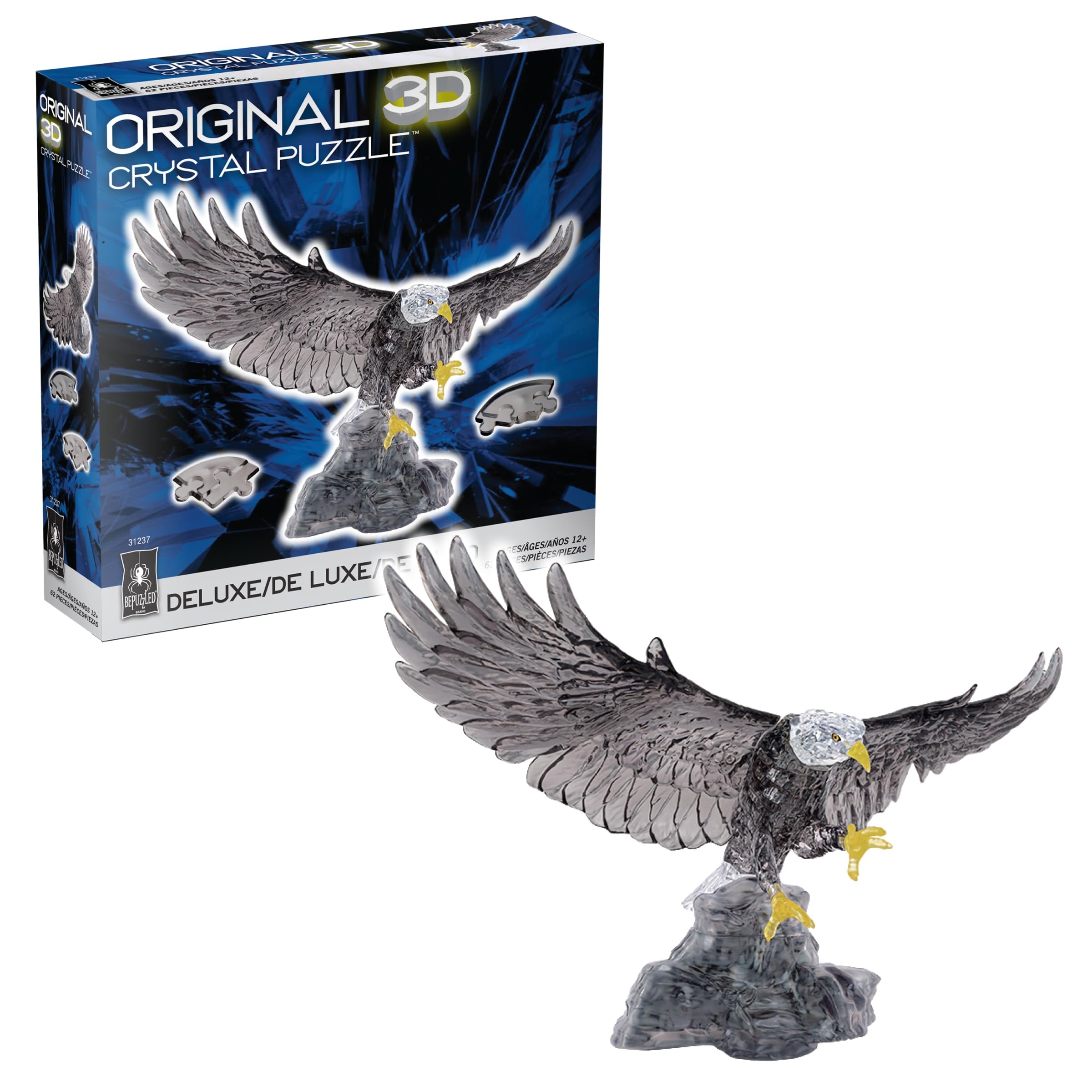 BePuzzled, Eagle Original 3D Crystal Puzzle, 62 Piece Brain Teaser, Collectible Display Puzzle for Kids & Adults Ages 12+