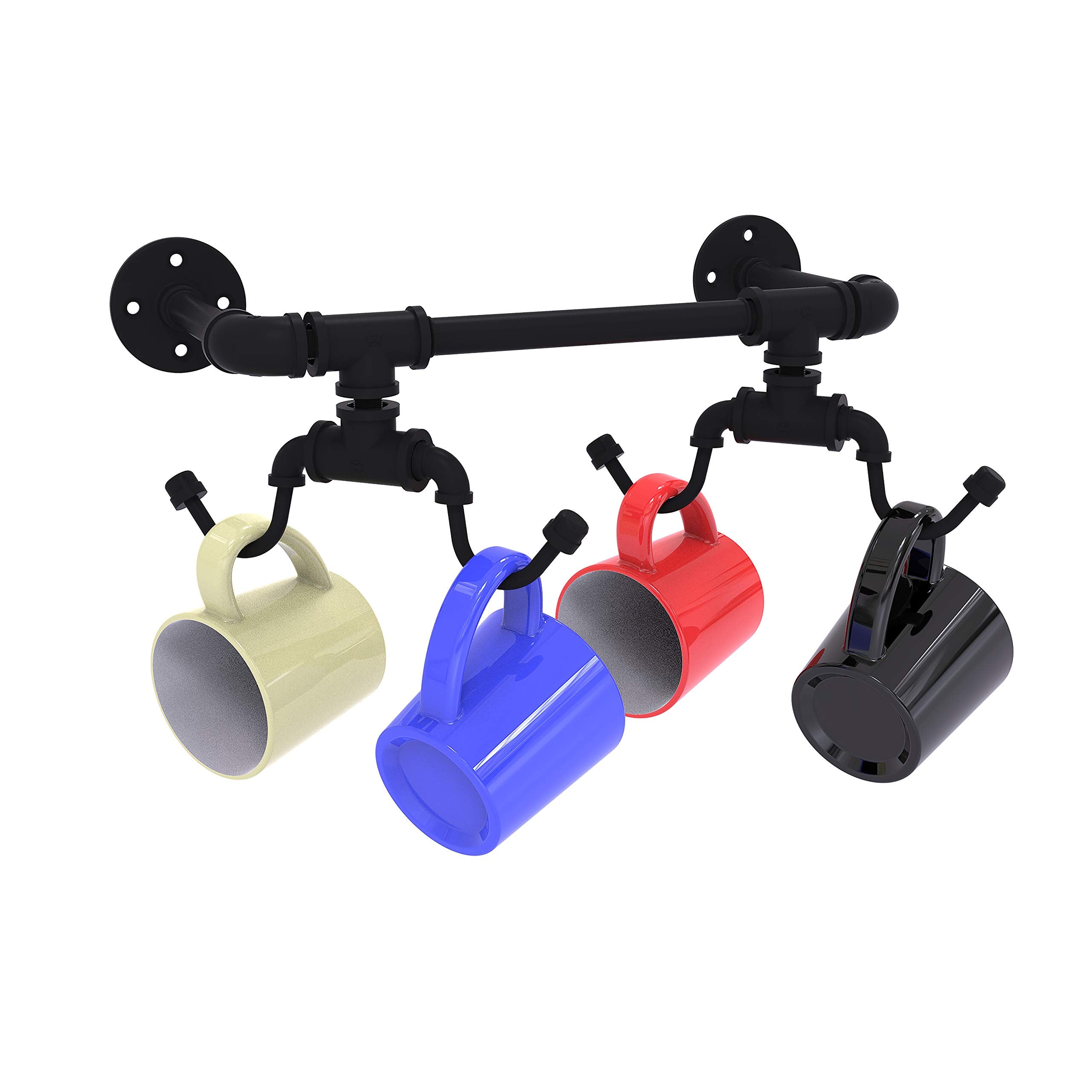 Pipeline Collection Wall Mounted 4 Coffee Mug Rack - Matte Black