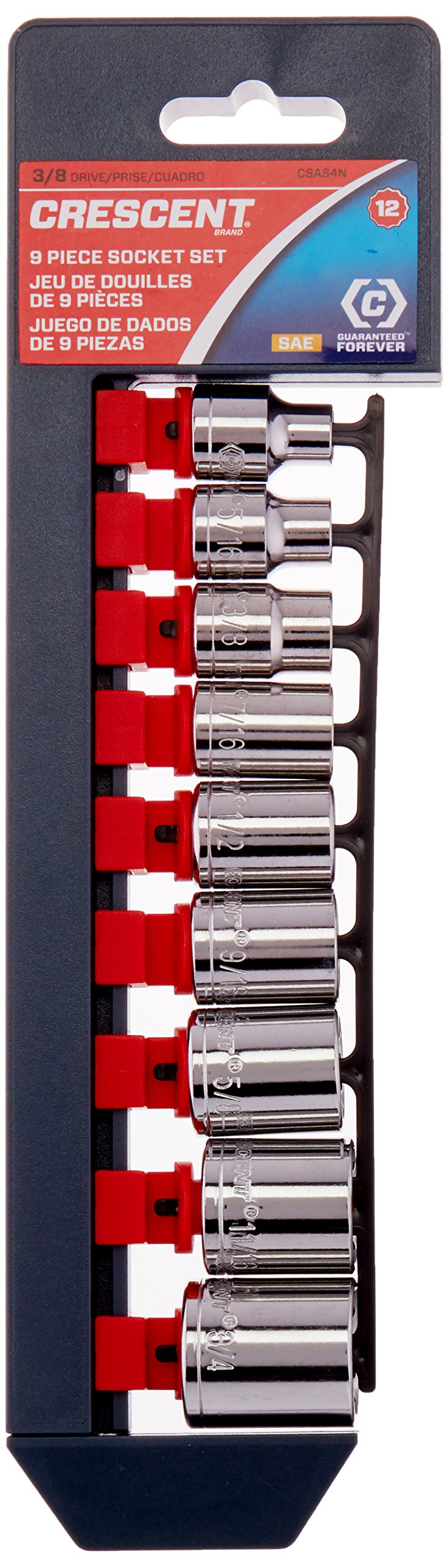 Crescent 9 Pc 38 Drive 12 Point Standard Sae Socket Set - Csas4N