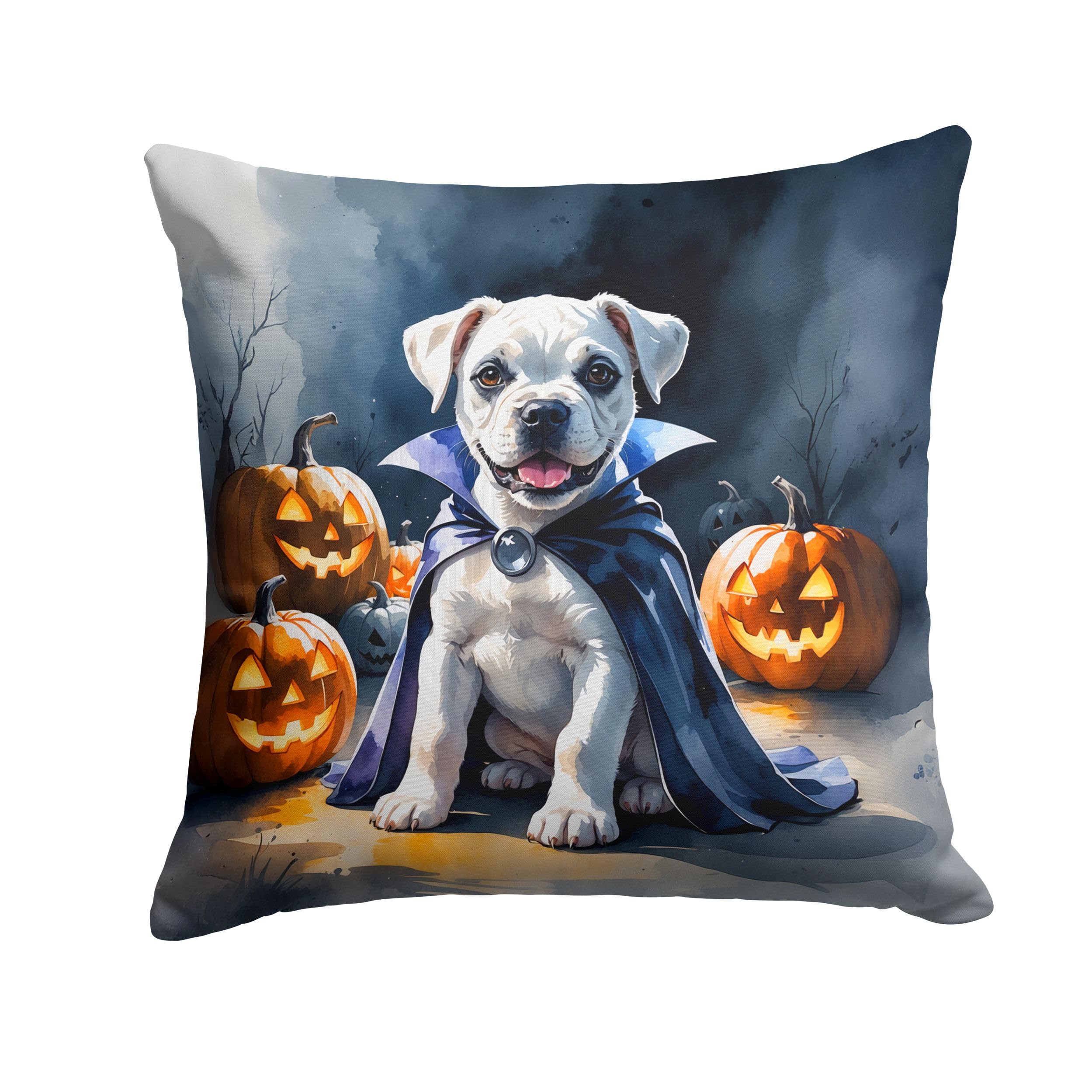 Carolines Treasures White Boxer Puppy Halloween Throw Pillow Machine Washable, Indoor Outdoor Decorative Pillow for Couch, Bed or Patio, 18Hx18W