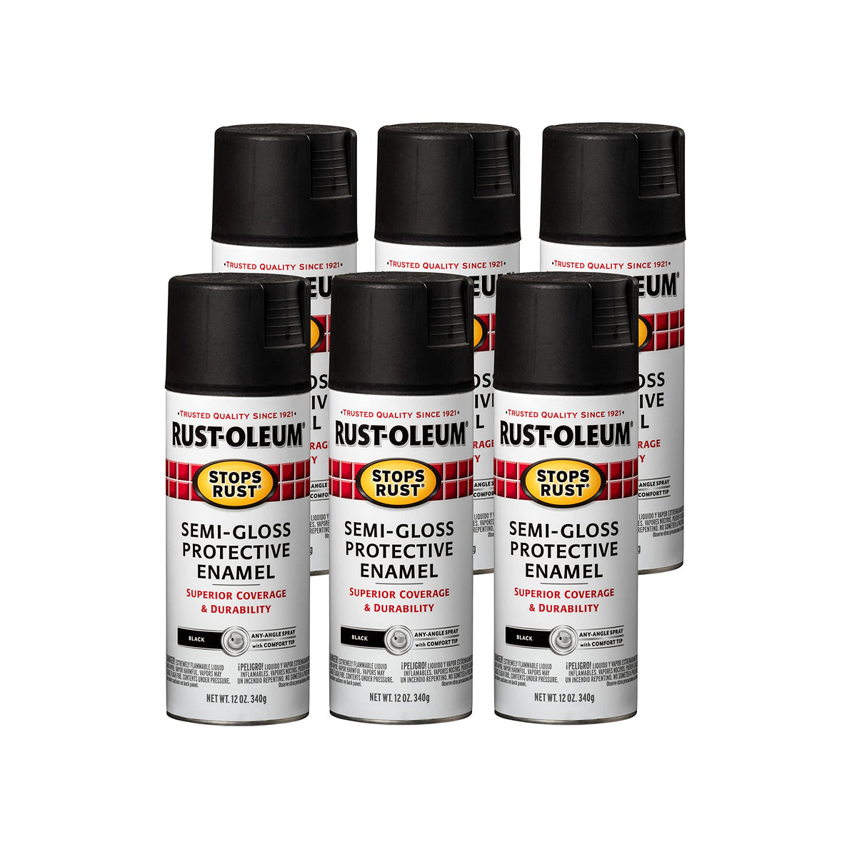 Rust-Oleum 7798830-6Pk Stops Rust Spray Paint, Semi-Gloss Black, 12 Ounce (Pack Of 6)