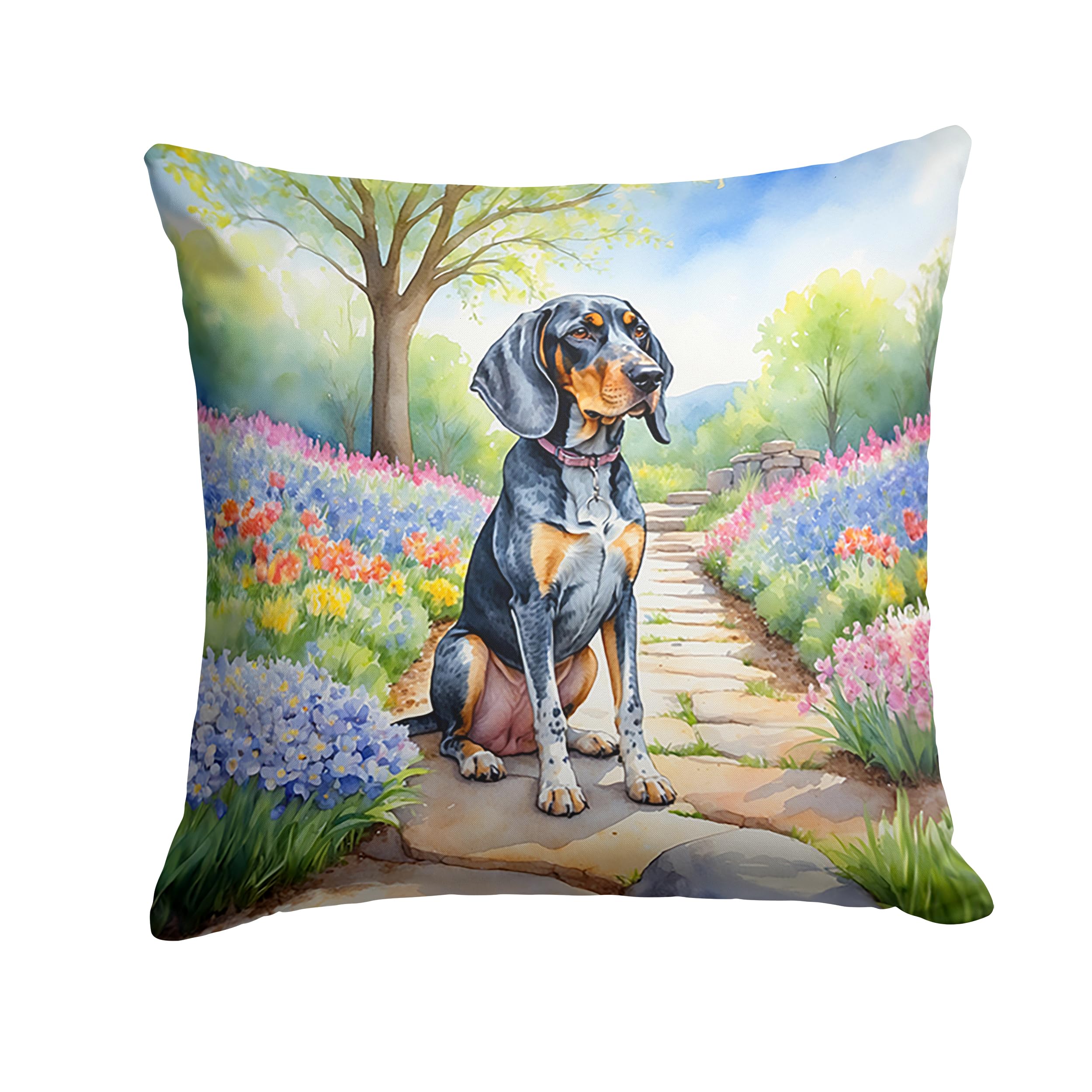 Bluetick Coonhound Spring Path Throw Pillow