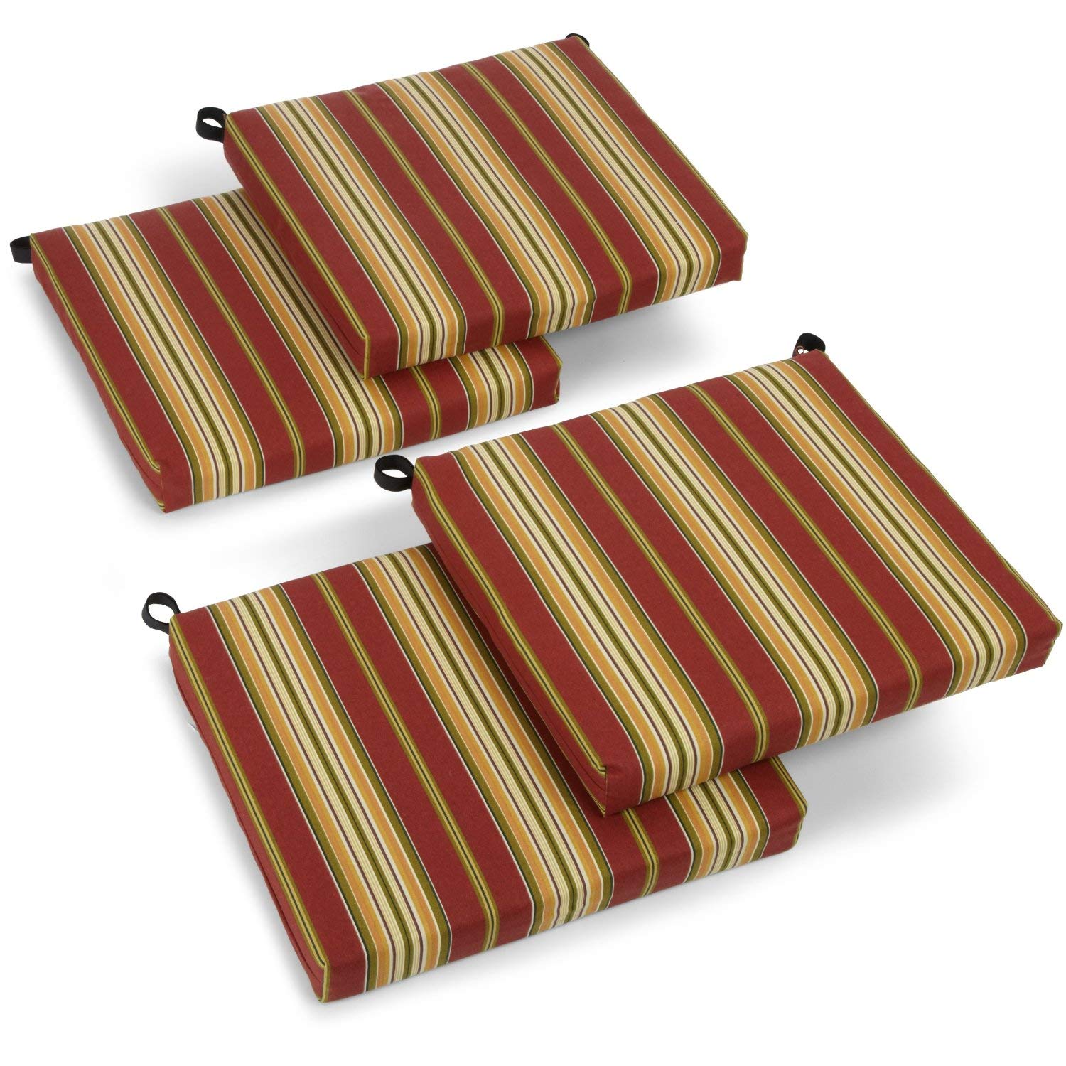 20-inch by 19-inch Spun Polyester Chair Cushion (Set of Four) - Kingsley Stripe Ruby