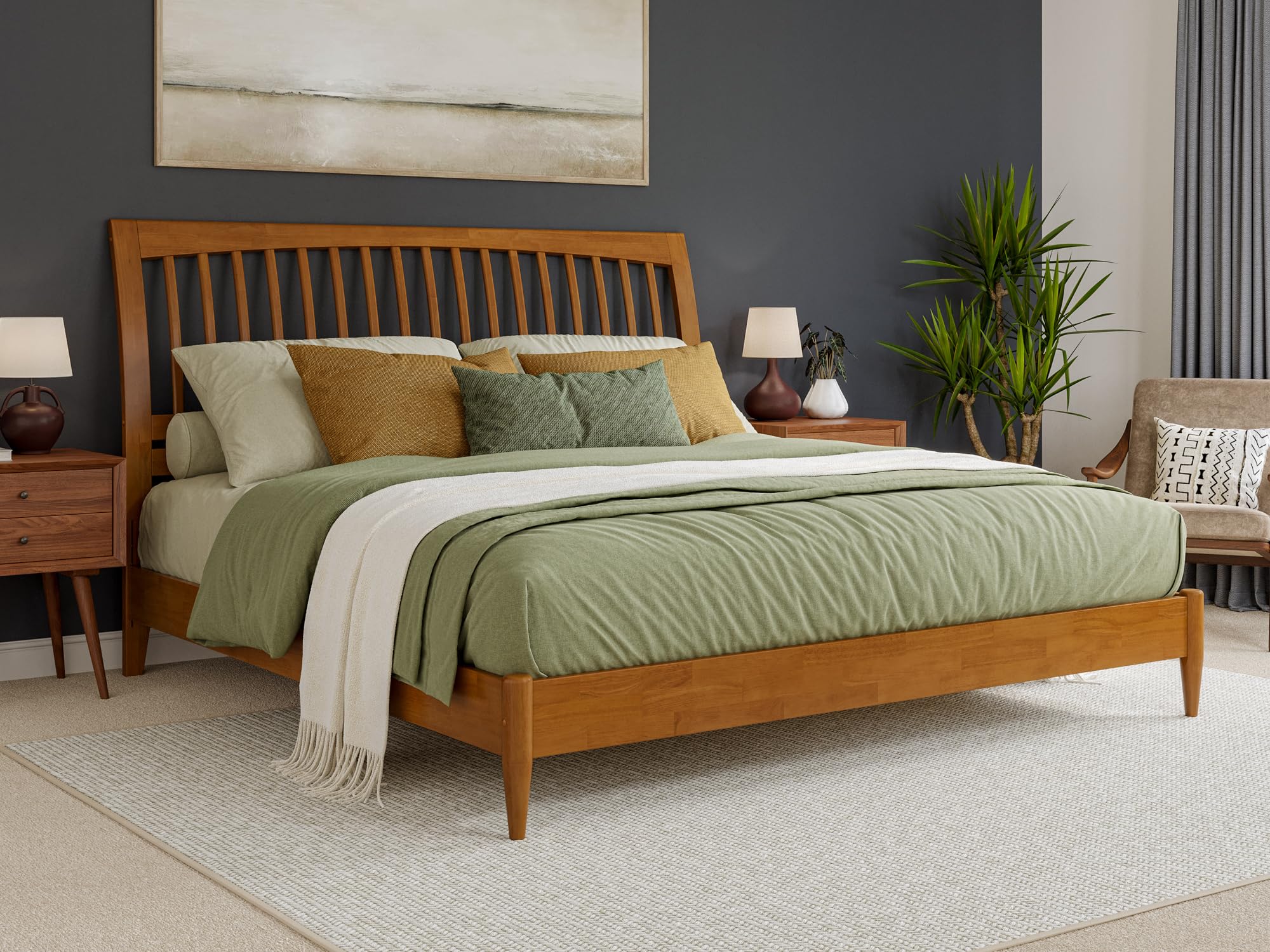 Orleans King Solid Wood Low Profile Sleigh Platform Bed in Light Toffee