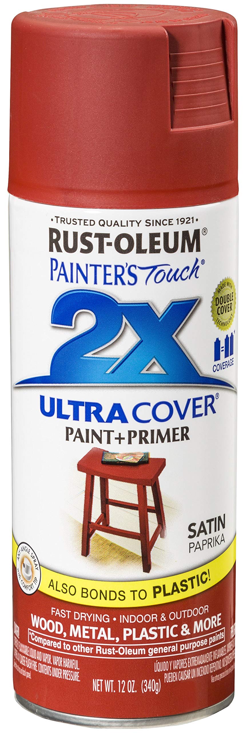 Rust-Oleum 249068 Painter'S Touch 2X Ultra Cover, 12 Ounce (Pack Of 1), Satin Paprika