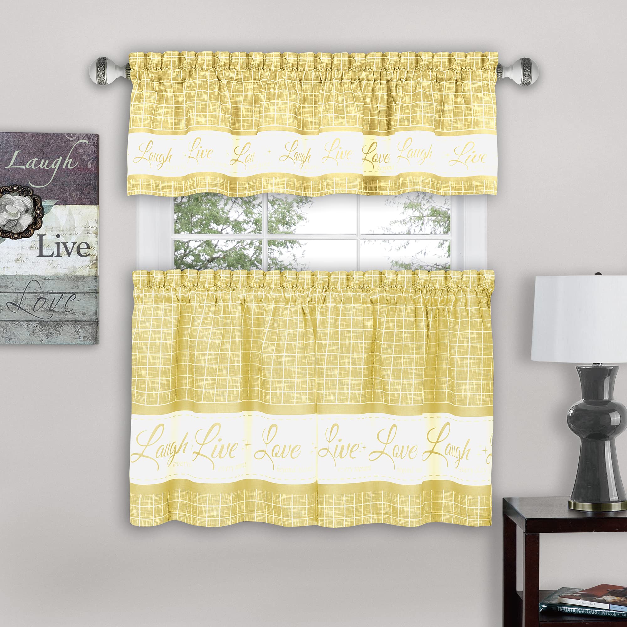 Live, Love, Laugh Window Curtain Tier Pair and Valance Set - 58x24 - Yellow