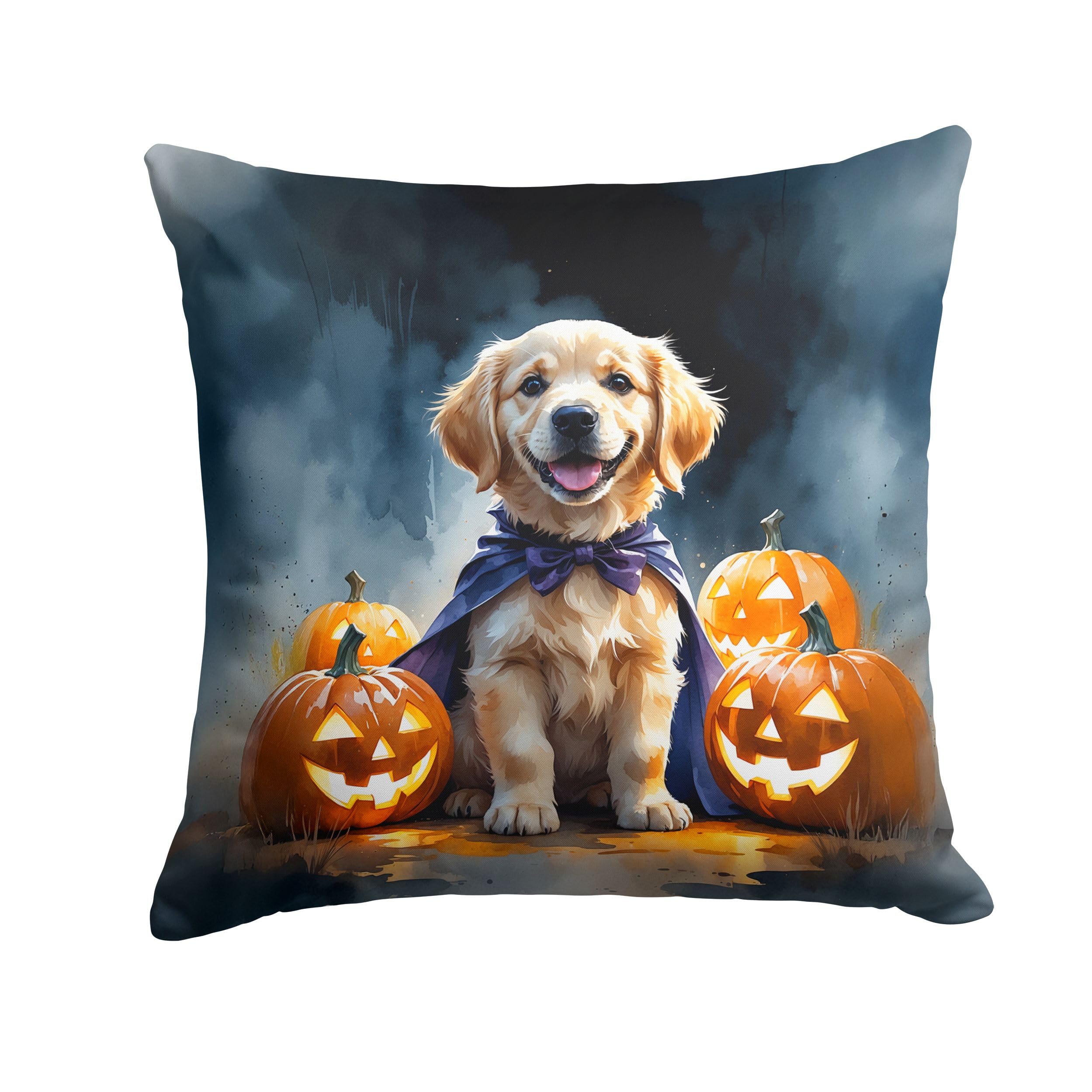 Carolines Treasures Golden Retriever Puppy Halloween Throw Pillow Machine Washable, Indoor Outdoor Decorative Pillow for Couch, Bed or Patio, 18Hx18W