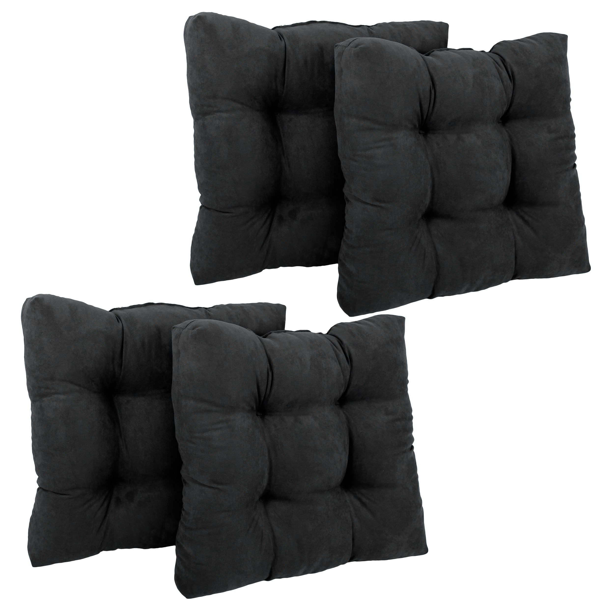 19-inch Squared Microsuede Tufted Dining Chair Cushion (Set of Four) - Black