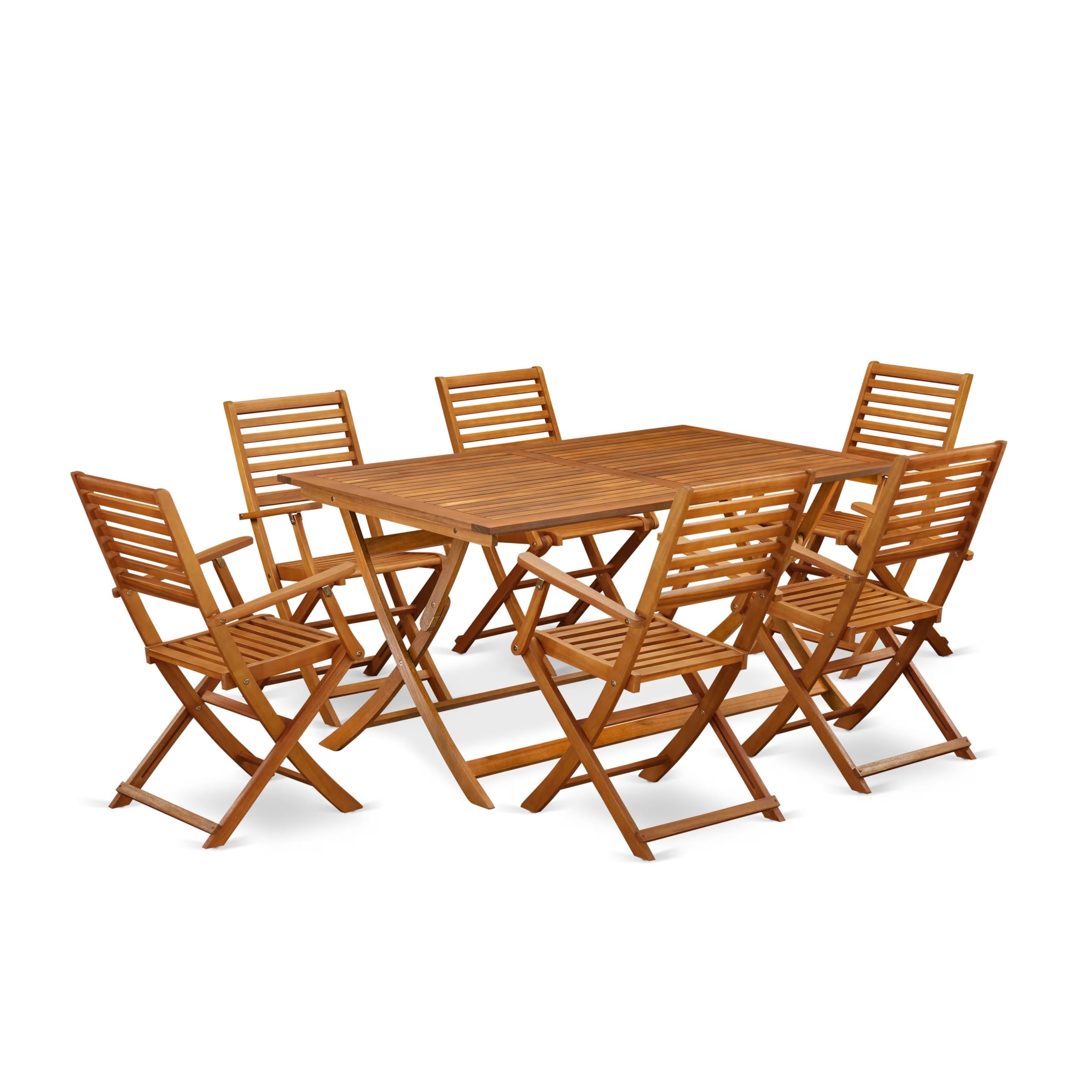 East West Furniture 7 Piece Innovative Outside Patio Set- Excellent for The Shore, Camping, Picnics - Gorgeous Outdoor Patio Table with 6 Outdoor Patio ArmChairs- Natural Oil Finish