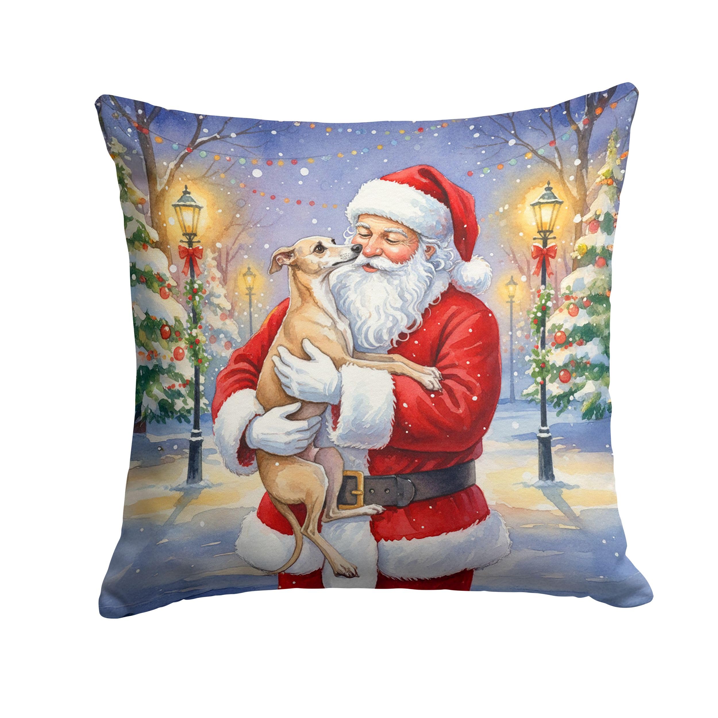Carolines Treasures Italian Greyhound with Santa Claus Throw Pillow Decorative Indoor Outdoor Accent Cushion for Couch, Bed or Patio, 14Hx14W