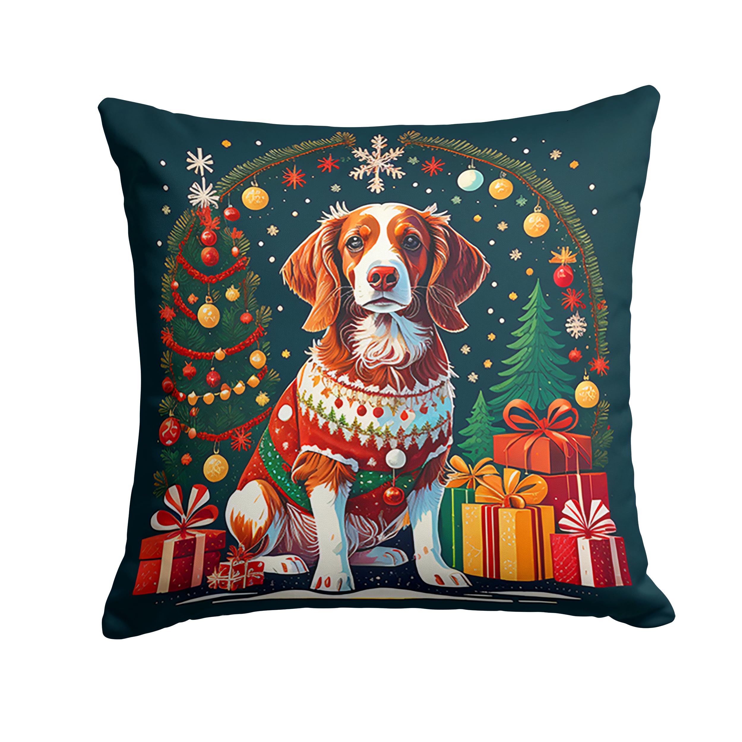 Brittany Spaniel Christmas Throw Pillow