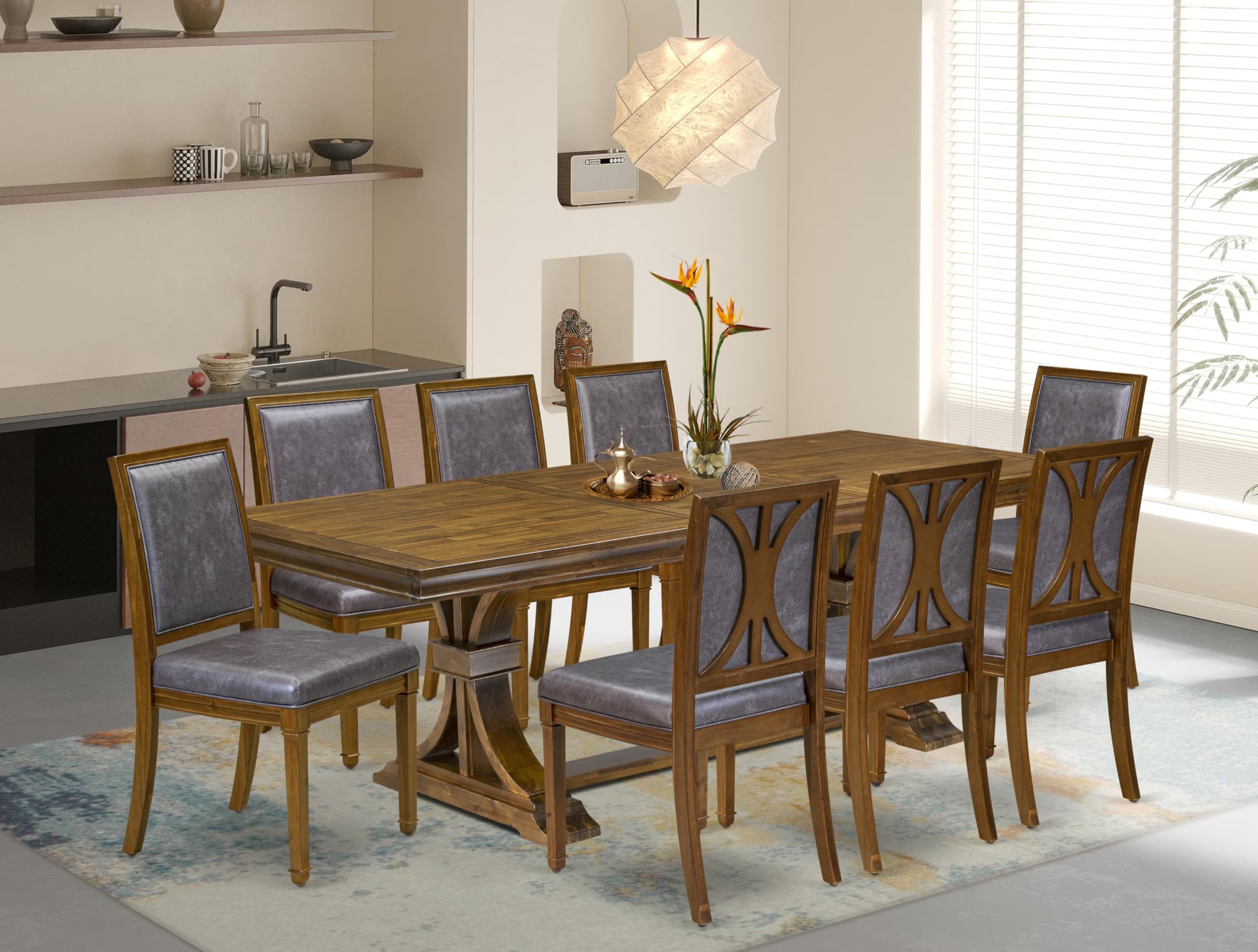 9 piece Kitchen Table Set consists of a Dining Table and 8 kitchen Chairs