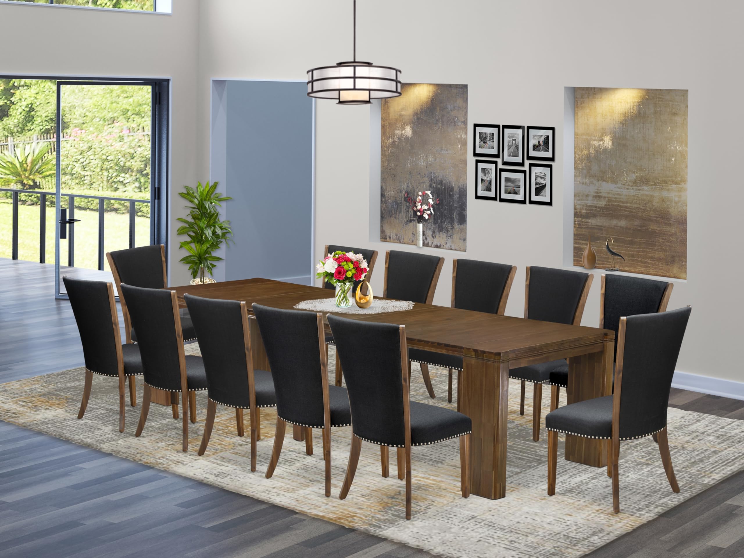 13 Pieces Extendable Dining Set Includes a Rectangle Kitchen Table