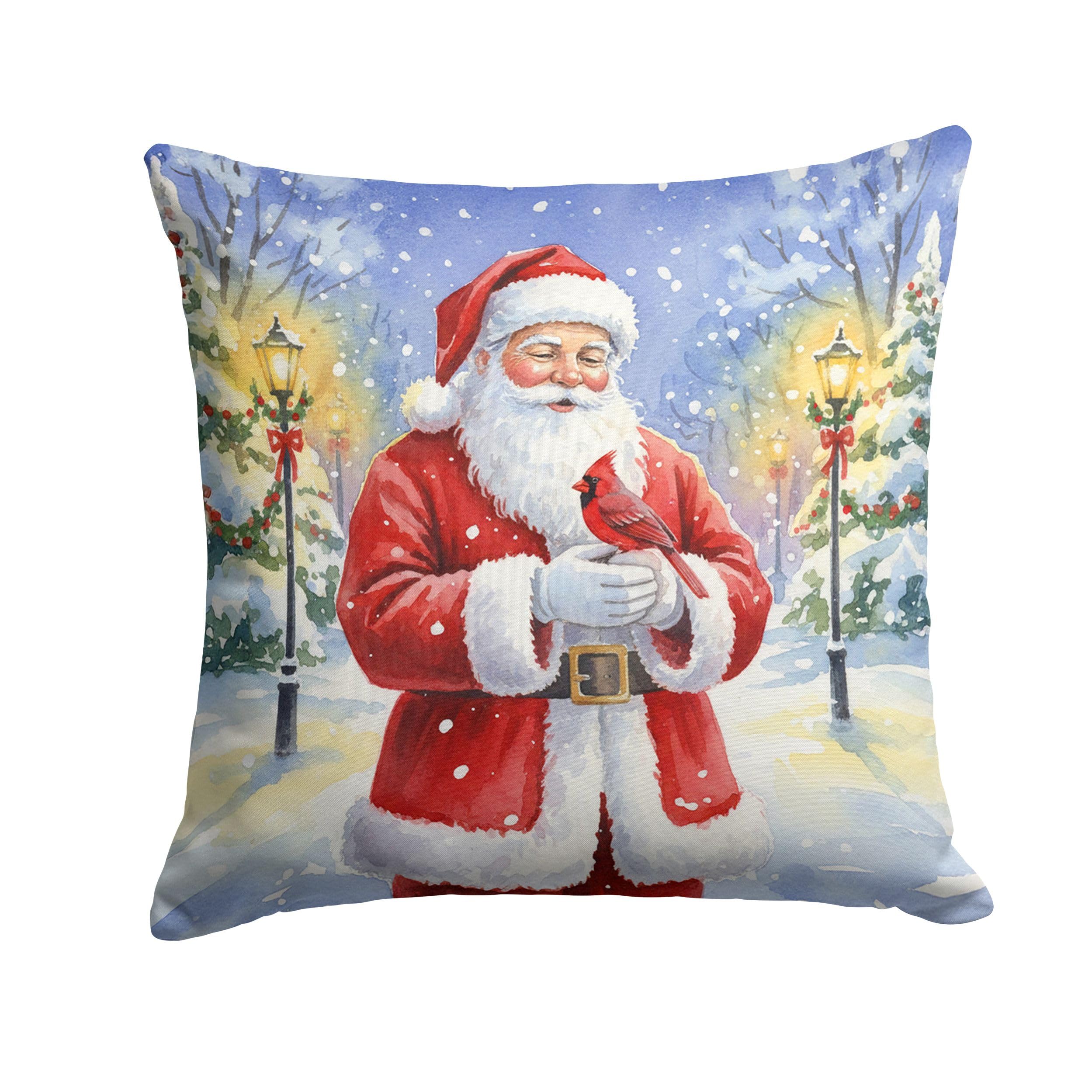 Carolines Treasures Cardinal with Santa Claus Throw Pillow Decorative Indoor Outdoor Accent Cushion for Couch, Bed or Patio, 18Hx18W