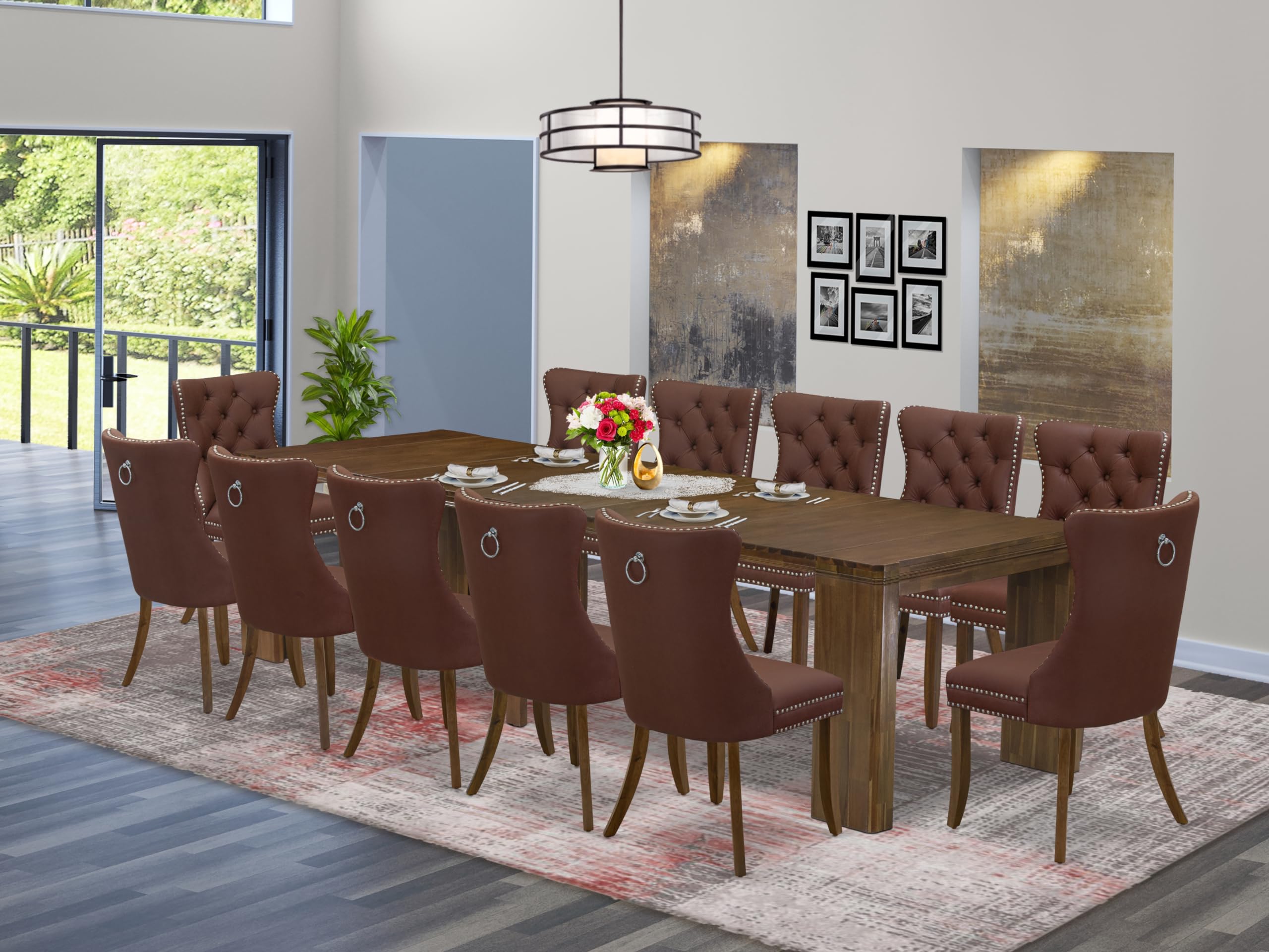 13 Pieces Extendable Dining Set Includes a Rectangle Kitchen Table