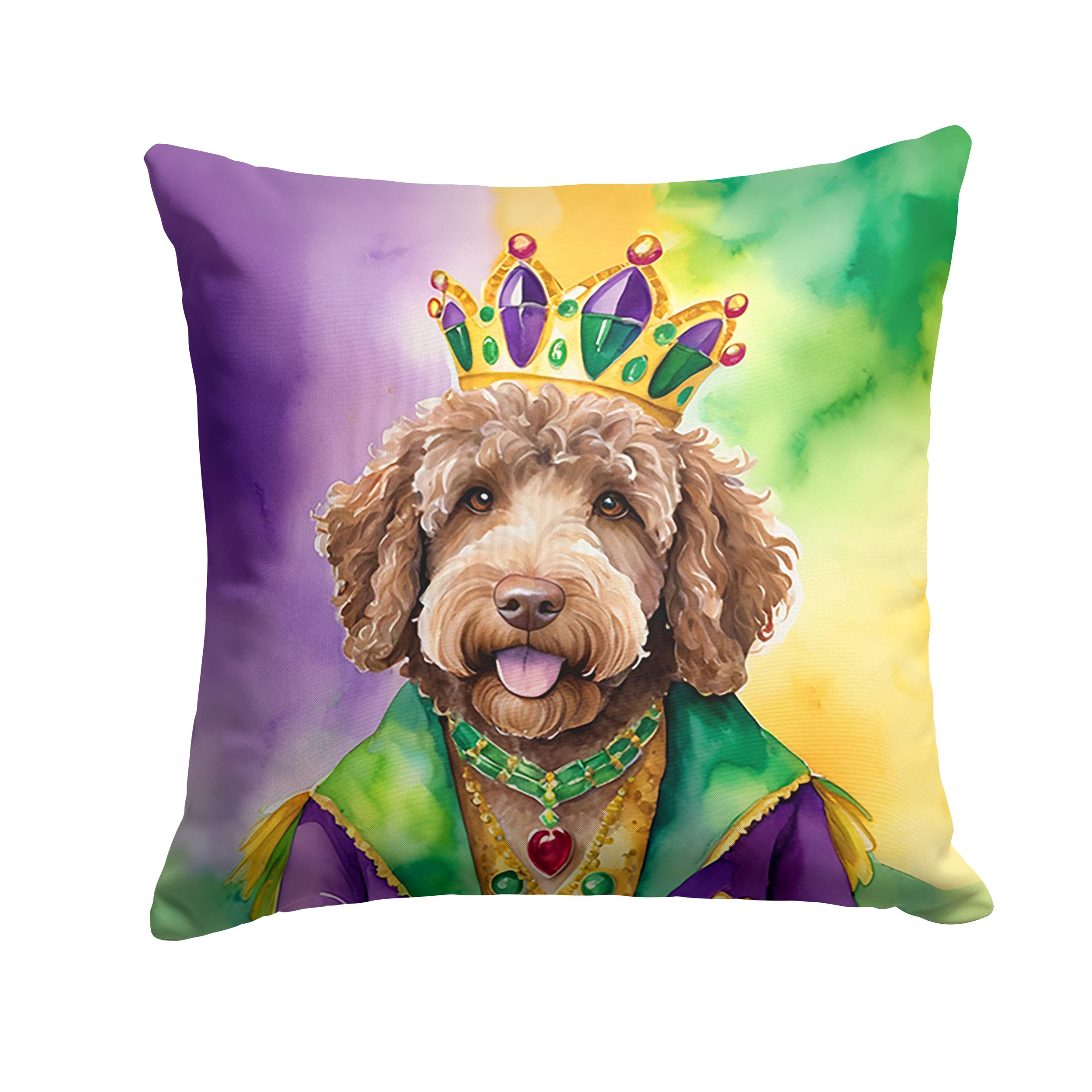 Carolines Treasures Labradoodle King of Mardi Gras Throw Pillow Machine Washable, Indoor Outdoor Decorative Pillow for Couch, Bed or Patio, 18Hx18W