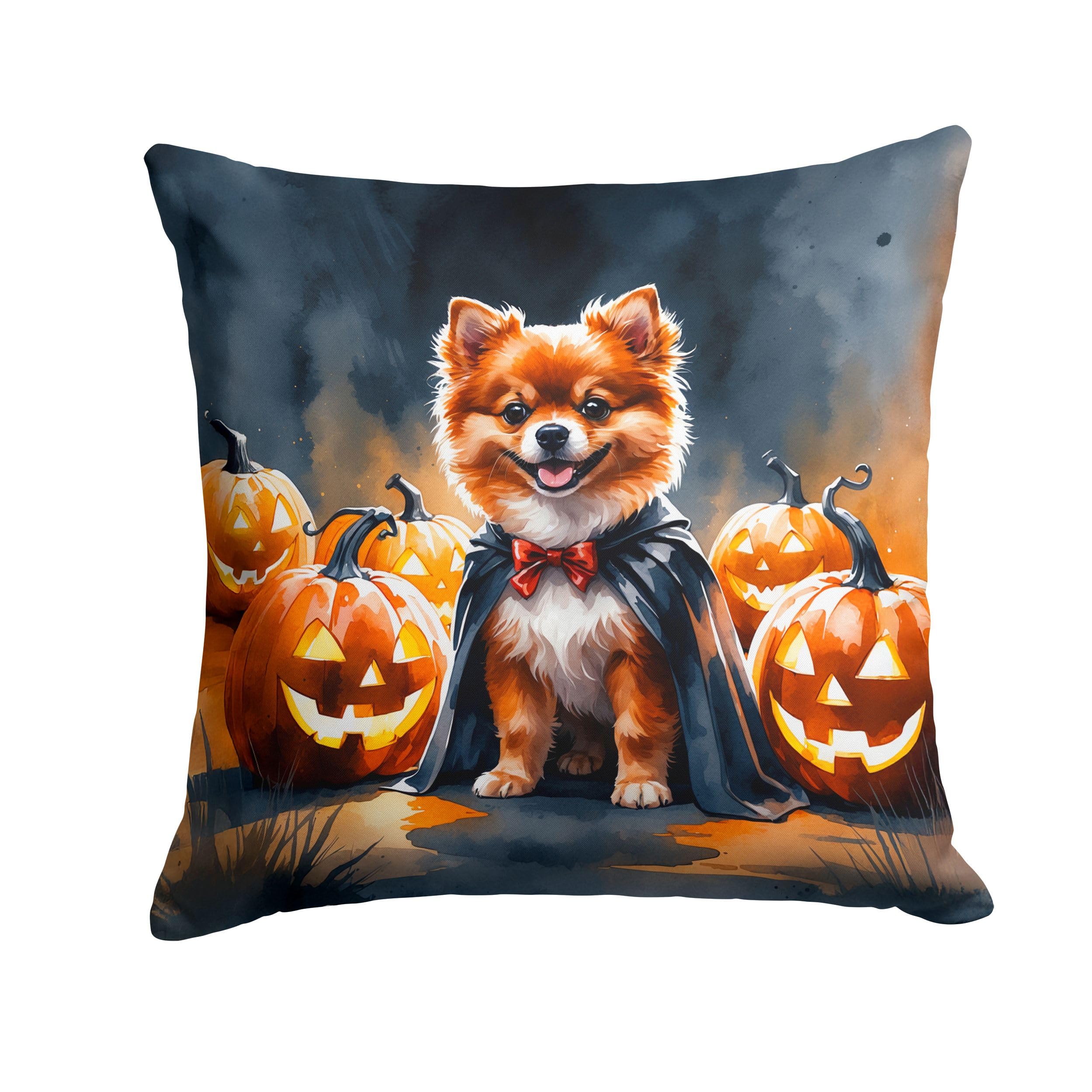 Carolines Treasures Pomeranian Puppy Halloween Throw Pillow Machine Washable, Indoor Outdoor Decorative Pillow for Couch, Bed or Patio, 14Hx14W